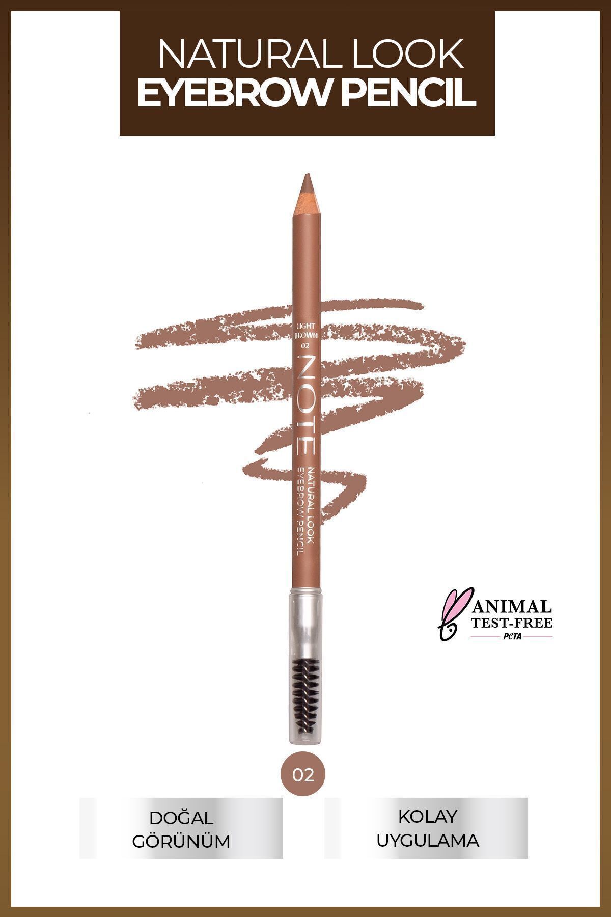 NOTE Natural Eyebrow Pencil Waterproof Çift Taraflı Suya Dayanıklı Kaş Kalemi 02 Light Brown - Açık Kahve