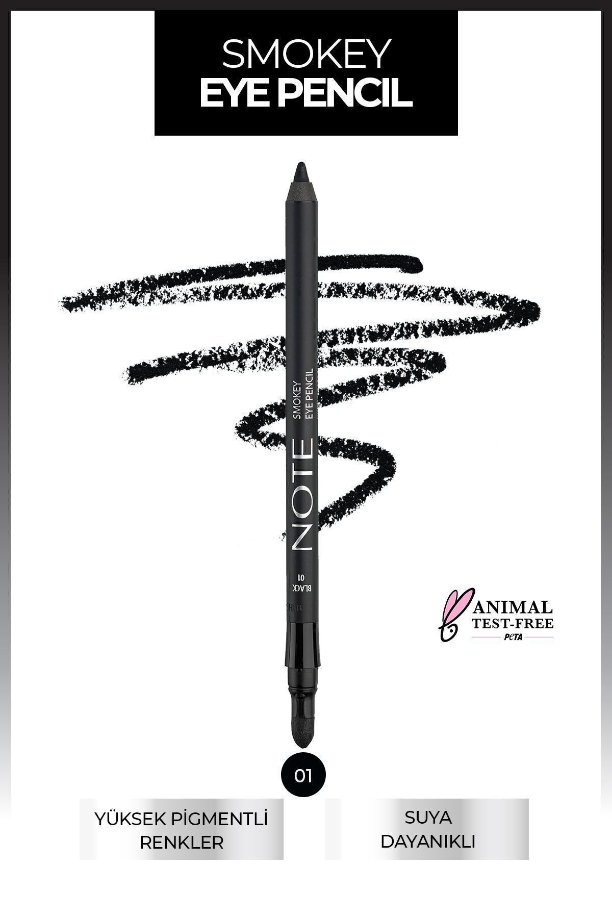 NOTE Smokey Eye Pencil Waterproof Aplikatörlü Suya Dayanıklı Göz Kalemi - 01 Black - Siyah