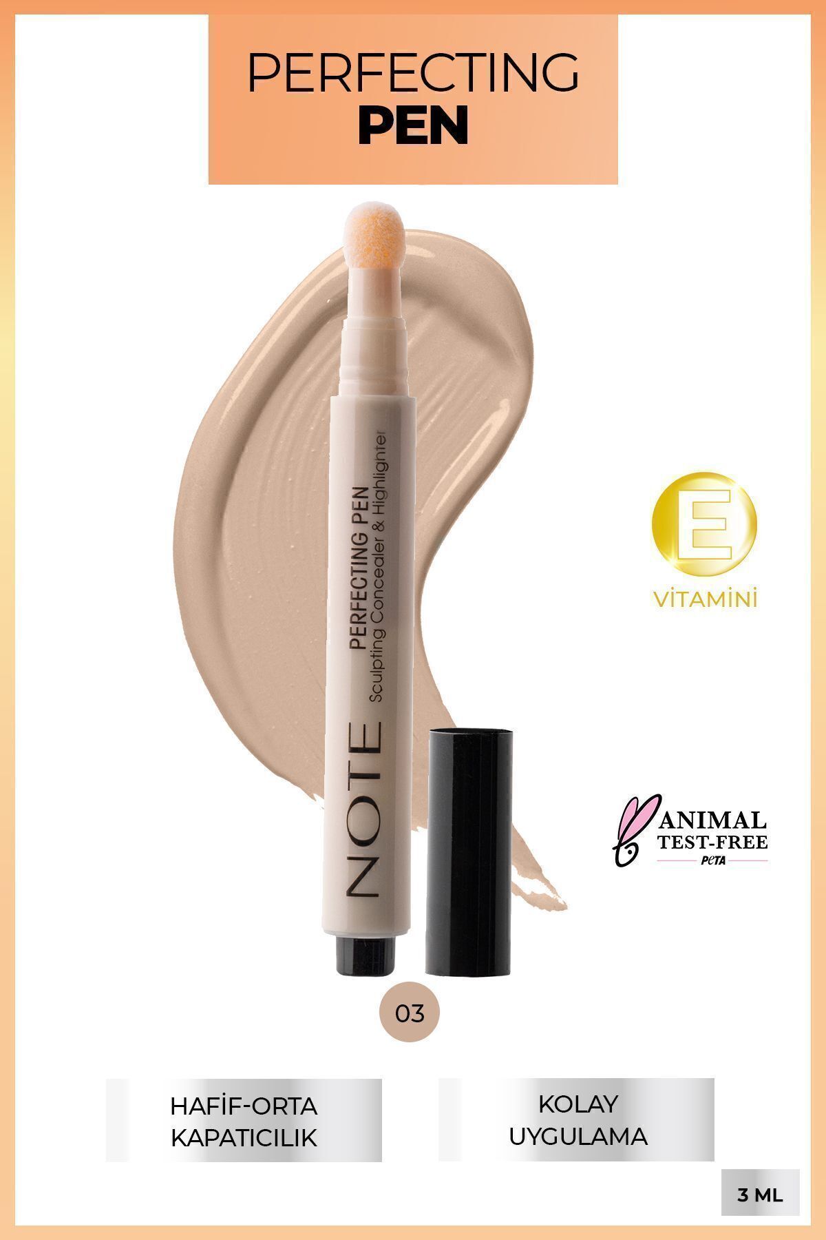 NOTE Perfecting Pen Aydınlatıcı Etkili Kalem Göz Altı Kapatıcısı - 03 Light Beige