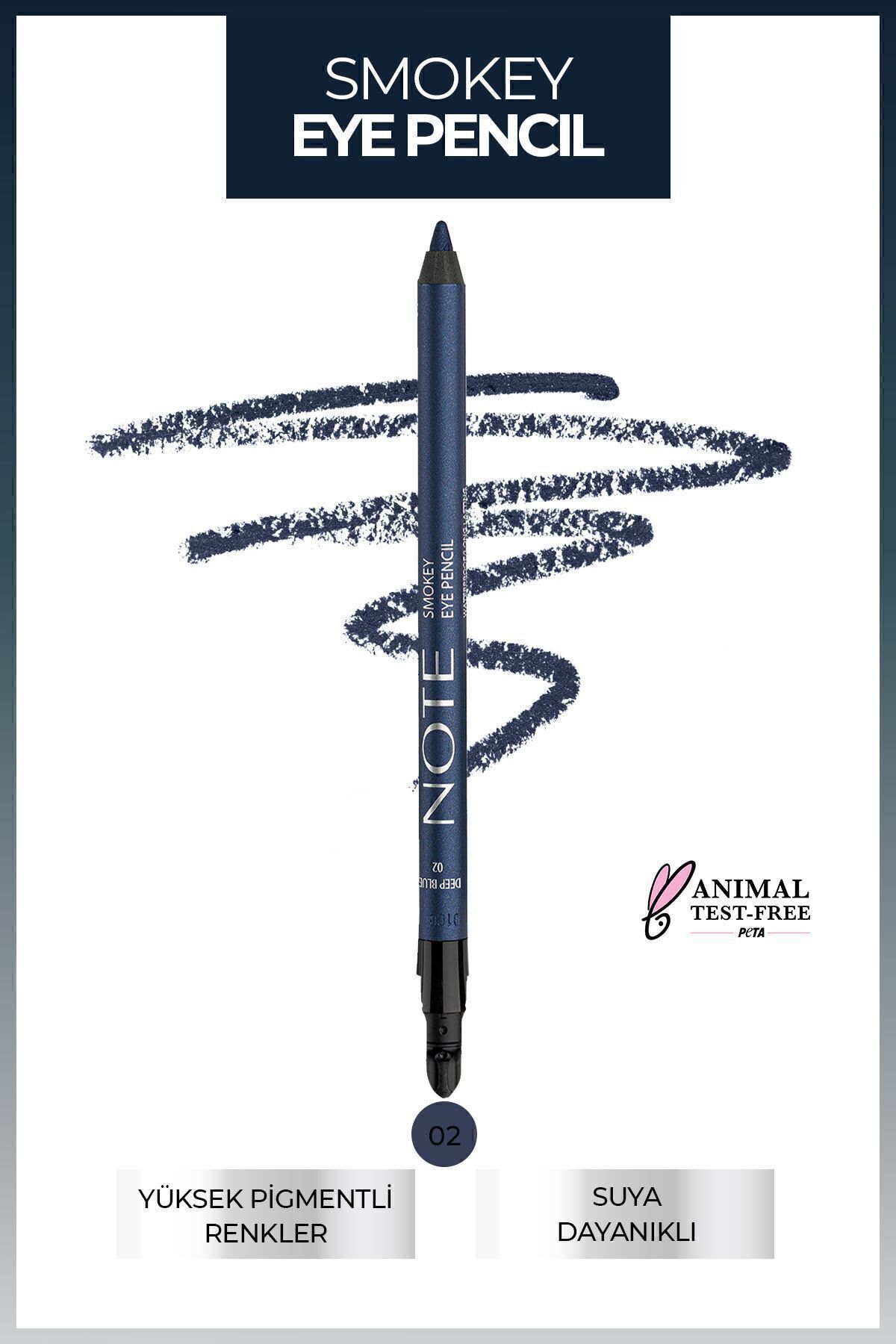 NOTE Smokey Eye Pencil Waterproof Aplikatörlü Suya Dayanıklı Göz Kalemi - 02 Deep Blue - Lacivert