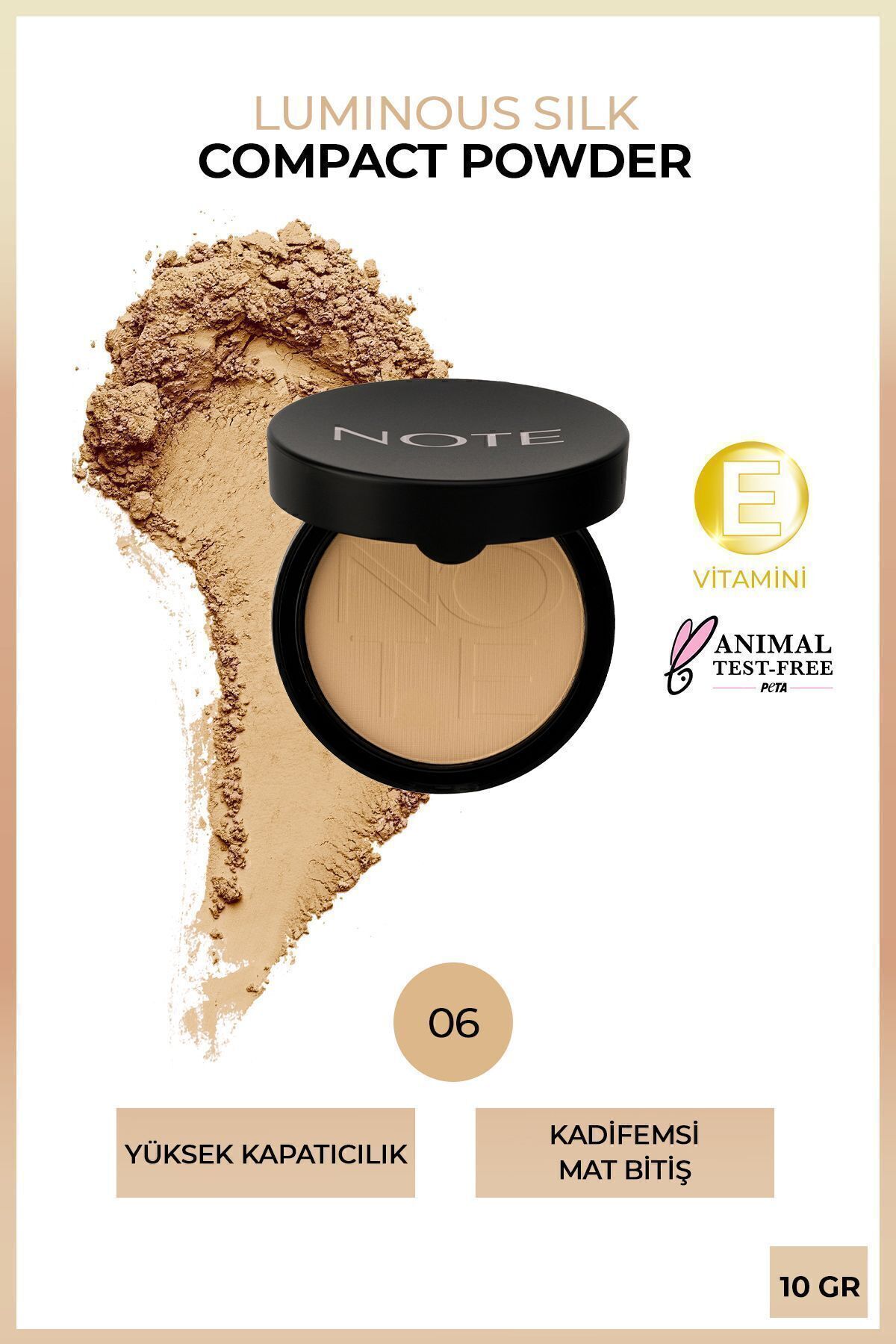 NOTE Luminous Silk Compact Powder Mat Bitişli Toz Pudra - 06 Dark Honey