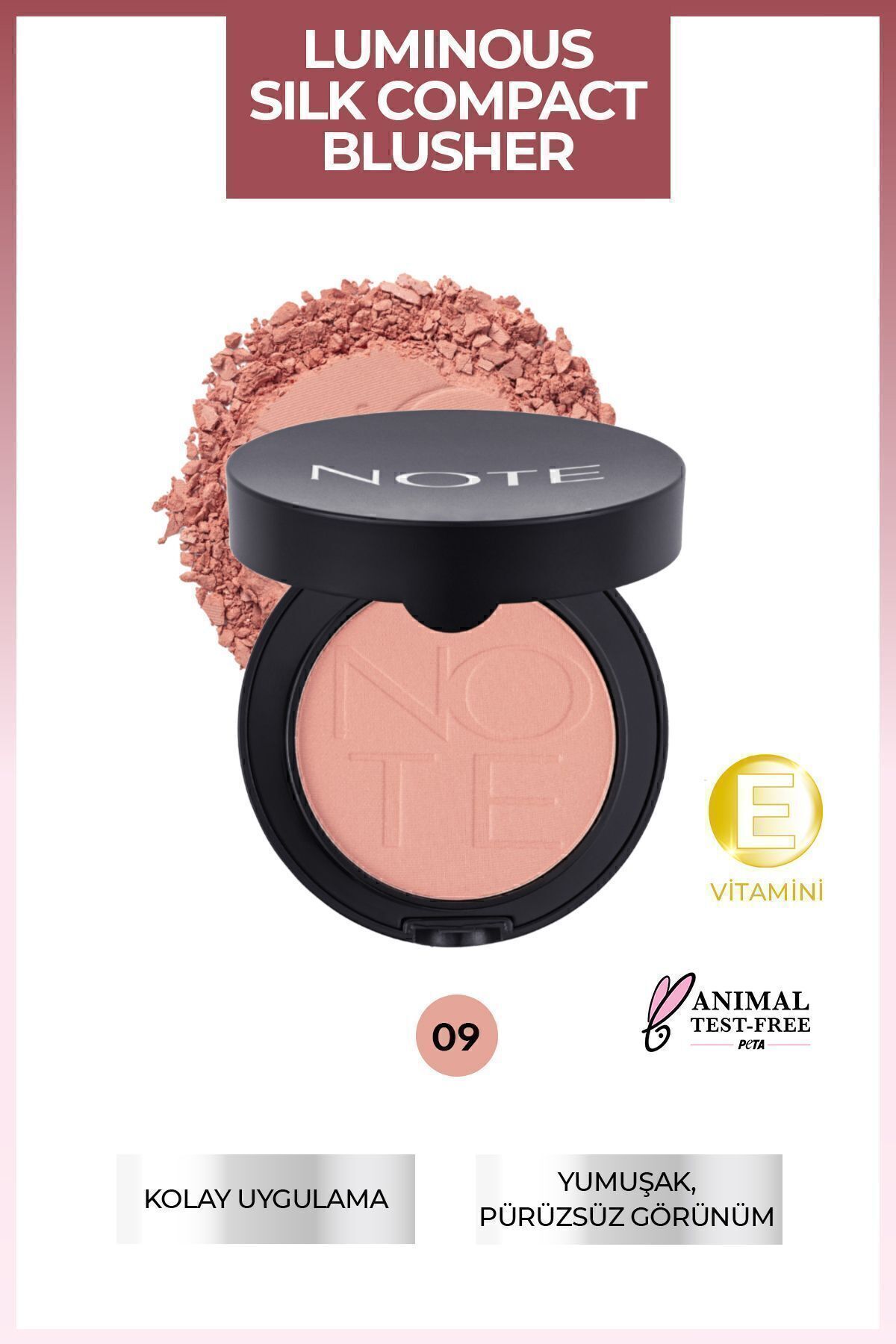 NOTE Luminous Silk Compact Blusher Toz Allık - 09 Dusty Pink