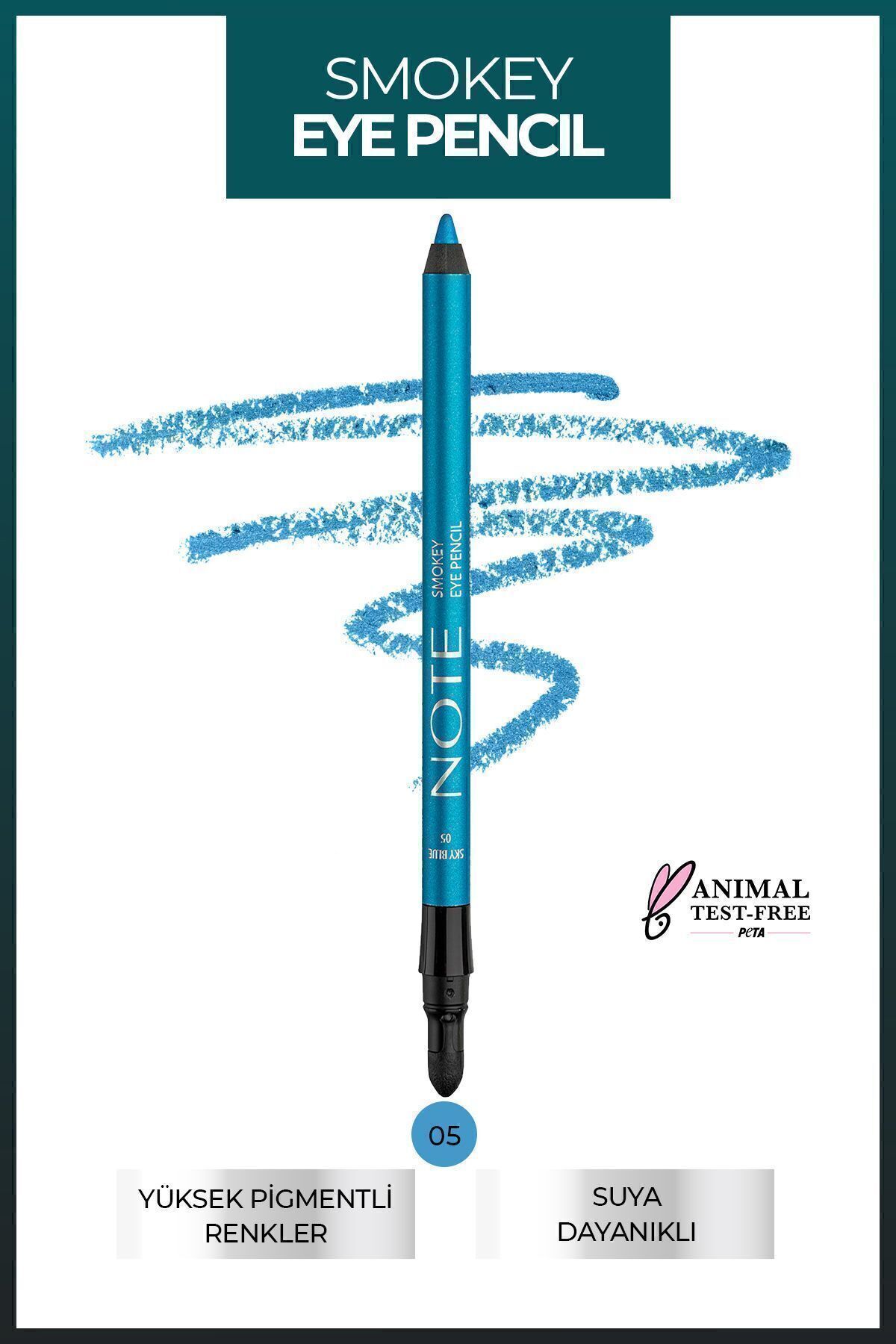 NOTE Smokey Eye Pencil Waterproof Aplikatörlü Suya Dayanıklı Göz Kalemi - 05 Sky Blue - Gök Mavisi