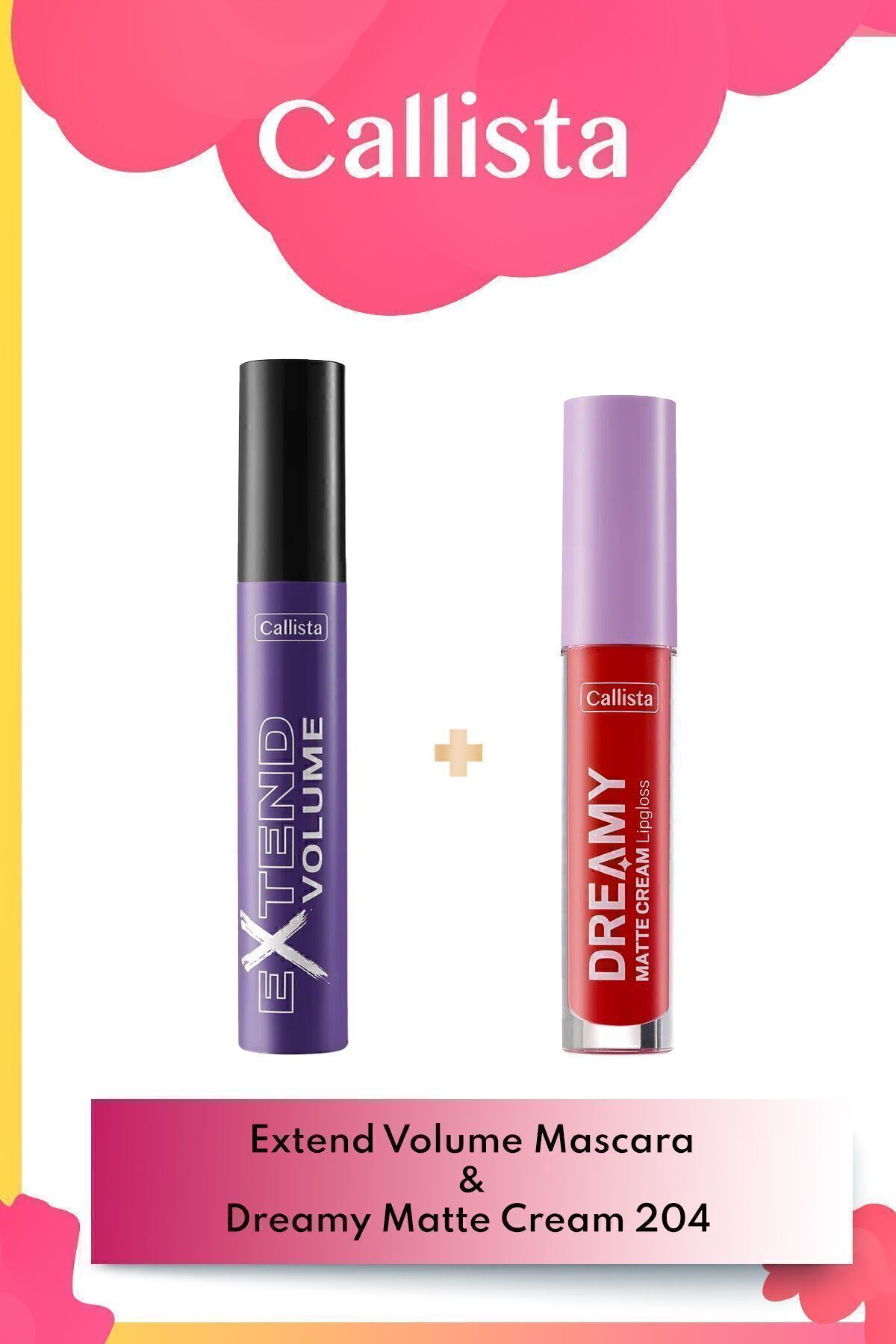 Callista Extend Volume Maskara Siyah & Dreamy Matte Cream Lipgloss 204 Hot Girl Check - Kırmızı Makyaj Seti
