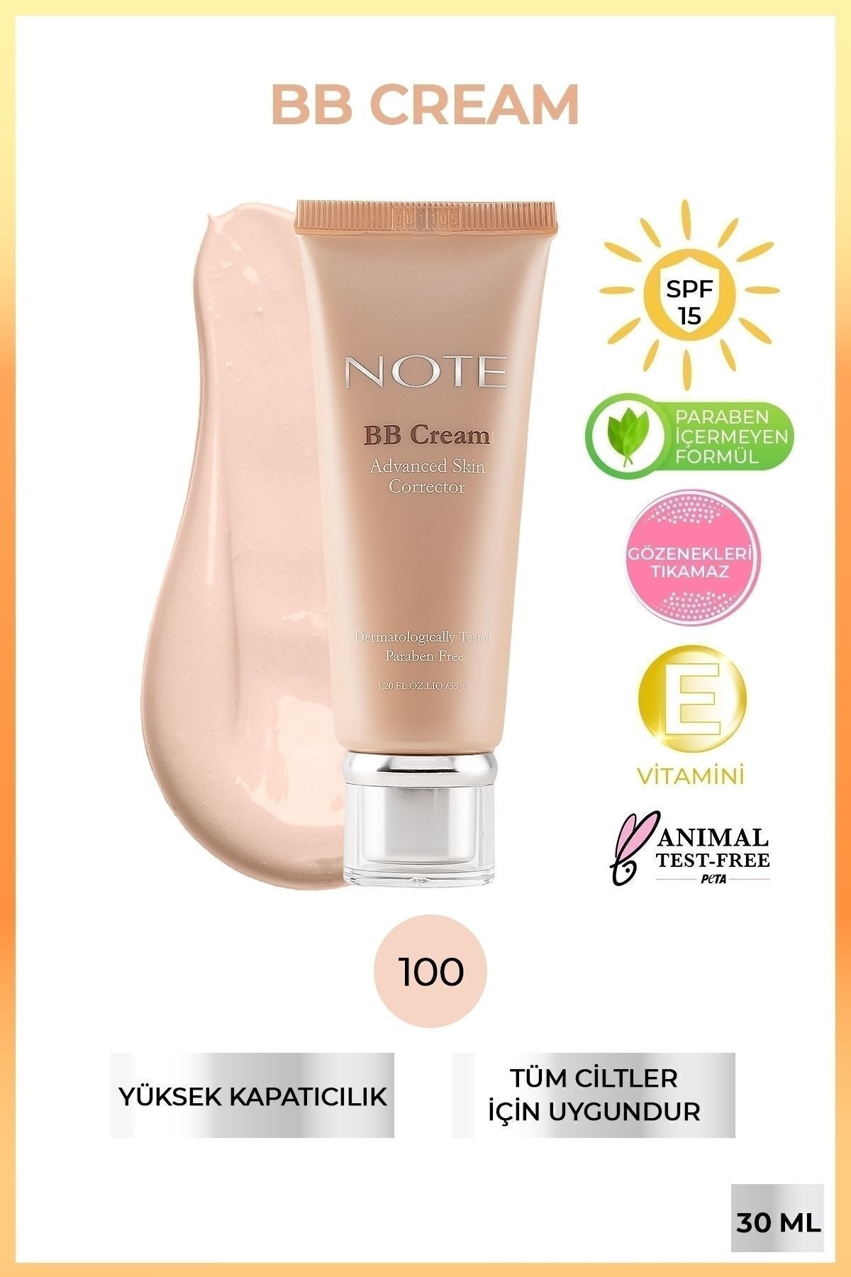 NOTE BB Cream SPF 15 Nemlendirici Etkili Yoğun Kapatıcı BB Krem - 100 Porcelain