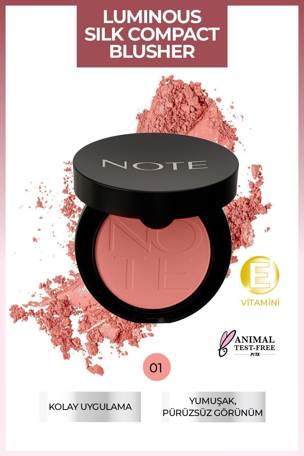 NOTE Luminous Silk Compact Blusher Toz Allık - 01 Pinky Beach