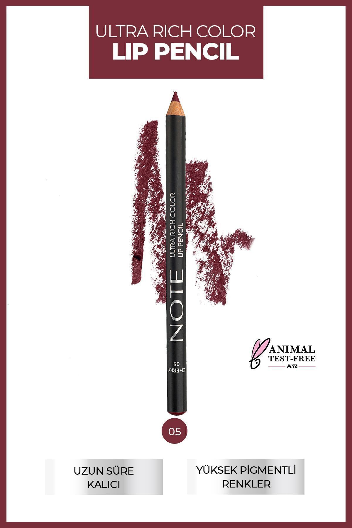 NOTE Ultra Rich Color Lip Pencil Dudak Kalemi 05 Cherry - Mor