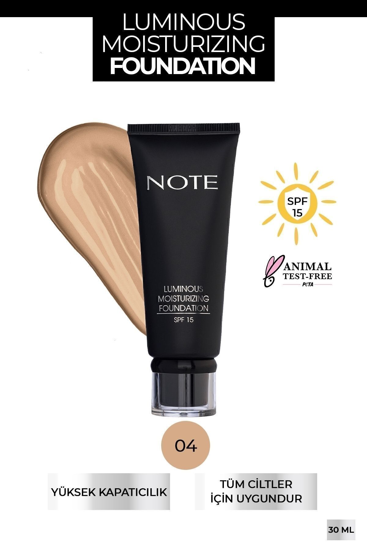 NOTE Luminous Moisturizing Spf 15 Nemlendirici Etkili Parlak Bitişli Fondöten - 04 Sand