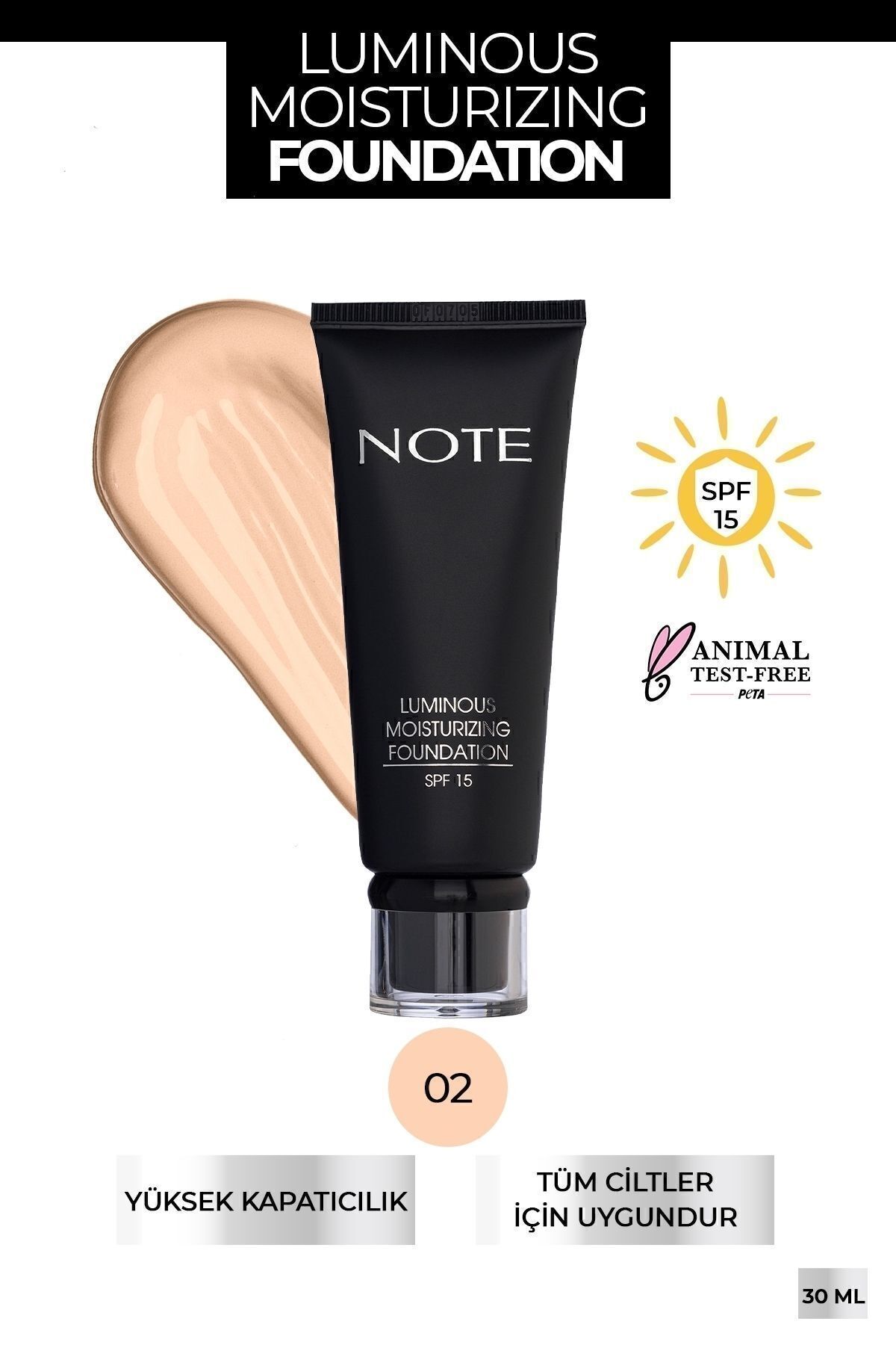 NOTE Luminous Moisturizing Spf 15 Nemlendirici Etkili Parlak Bitişli Fondöten - 02 Natural Beige