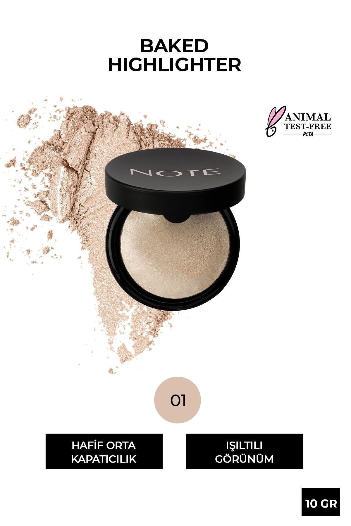 NOTE Baked Highlighter Işıltılı Fırınlanmış Toz Aydınlatıcı - 01 Moonlight