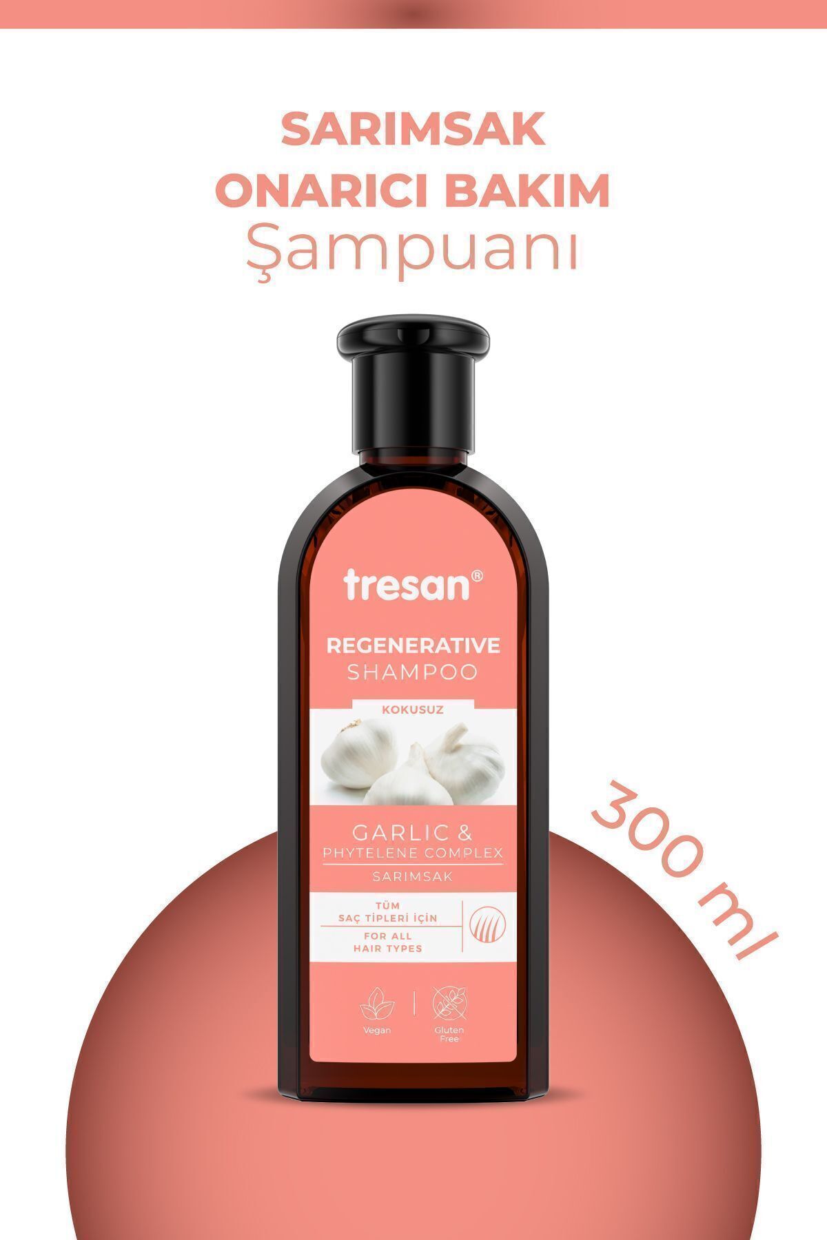 Tresan Sarımsak & Bitkisel Kompleks Onarıcı Bakım Şampuanı – Tüm Saç Tipleri, Kokusuz (300 ml)