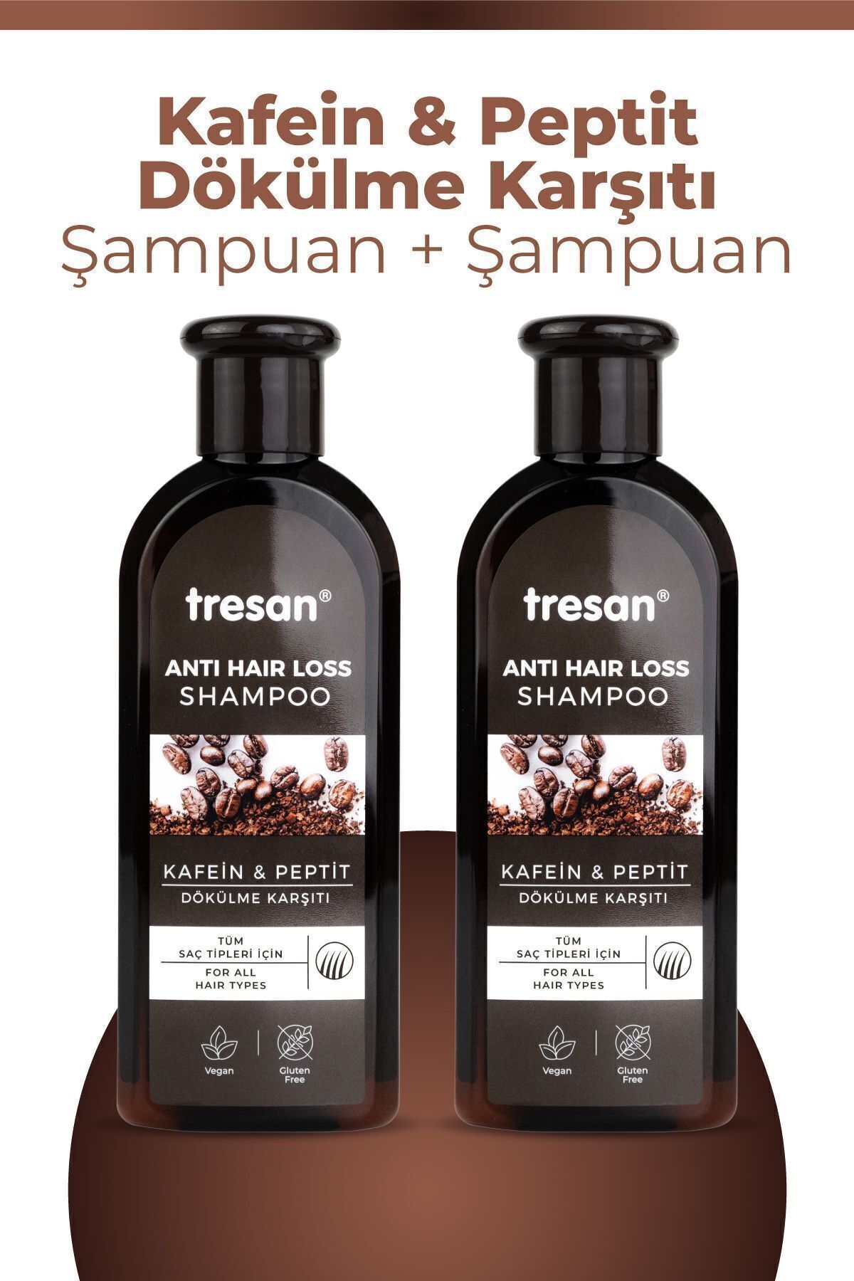 Tresan Kafein & Peptit Dökülme Karşıtı Bakım Şampuanı – Enerji & Dolgunluk, Tüm Saç Tipleri (300 ml X2)