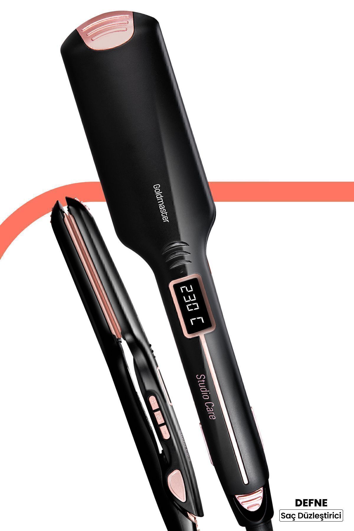 GOLDMASTER Defne Dijital Ekranlı Turmalin Keratin Seramik Geniş Plakalı Saç Düzleştirici Gm7186