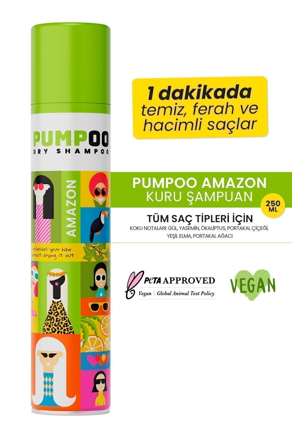 Pumpoo Amazon Kuru Şampuan 200 ml | Ferah Saç Görünümü | Beyaz Kalıntı Bırakmaz
