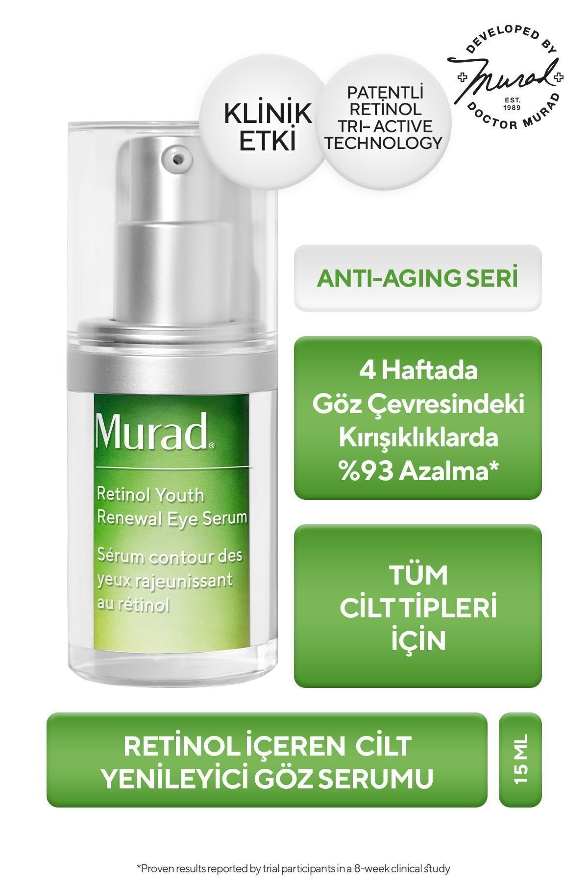 Murad Resurgence Tri-Active Retinol Teknolojili Kırışıklık Karşıtı ve Sıkılaştırıcı Göz Serumu 15 ml