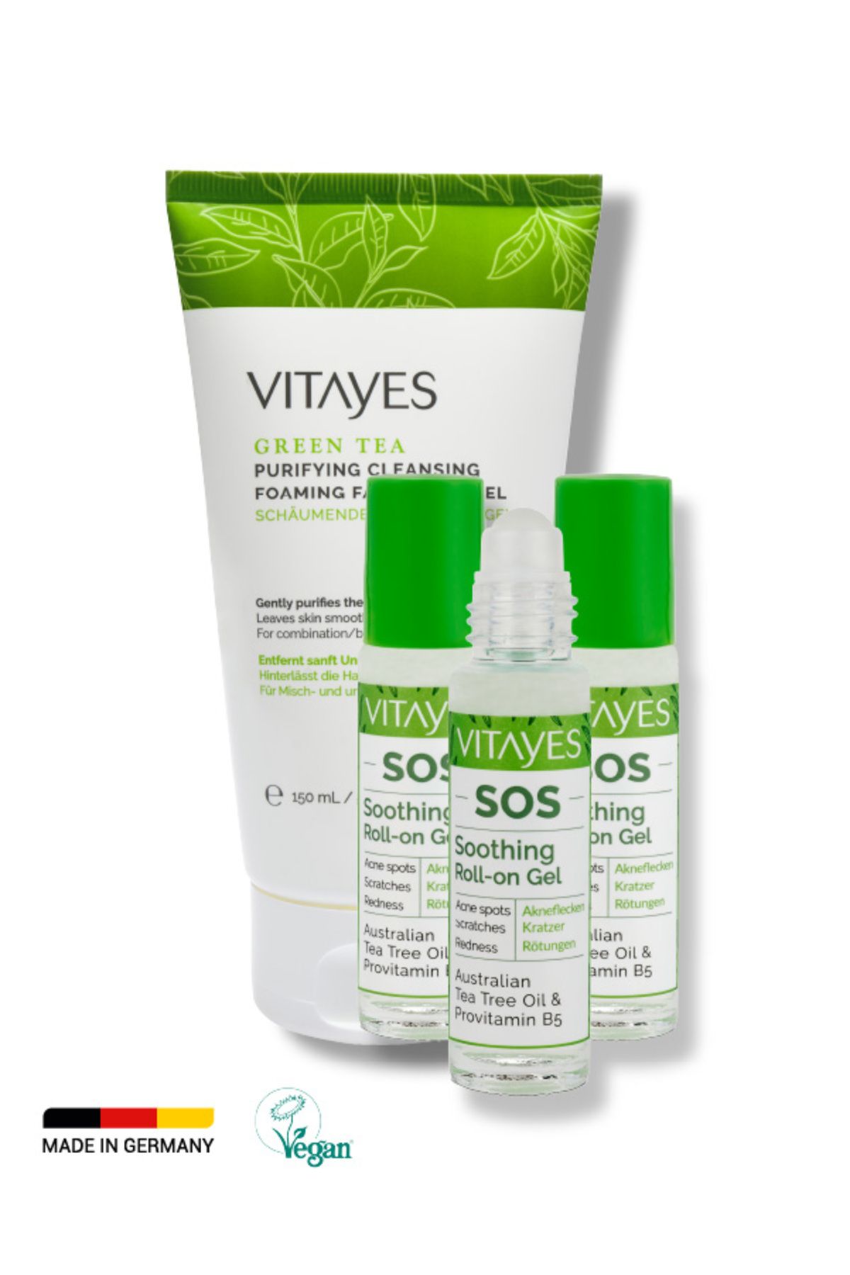 VITAYES Yüz Temizleme Jeli Cilt Problemlerini Onarıcı Iyileştirici Doğal Çay Ağacı Özlü Serum Avantajlı Set
