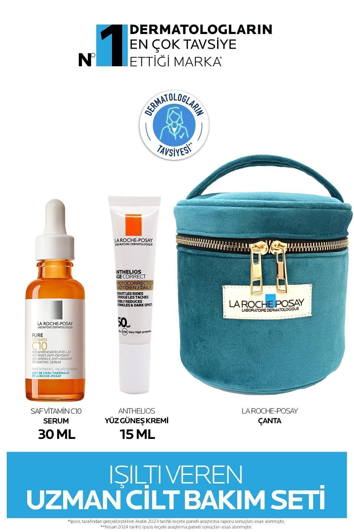 La Roche Posay Işıltı Veren Uzman Cilt Bakımı Seti:Vitamin C10 Serum 30ML&Age Correct Güneş Kremi 15ML&Çanta