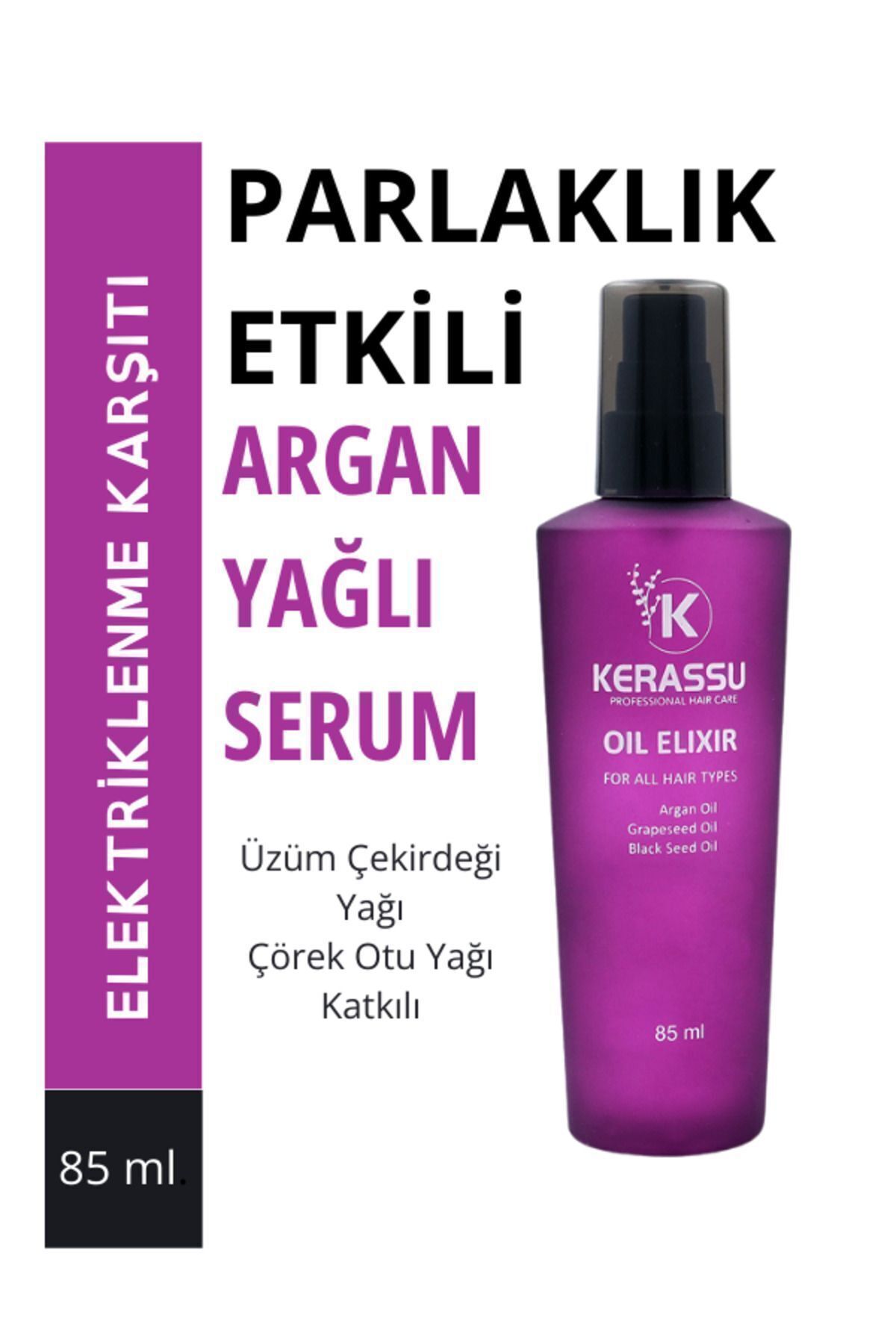KERASSU Oil Elixir Argan Yağı Yıpranmış Saçlar Için Üzüm Çekirdeği Ve Çörek Otu Yağlı Saç Bakım Yağı 85 Ml.