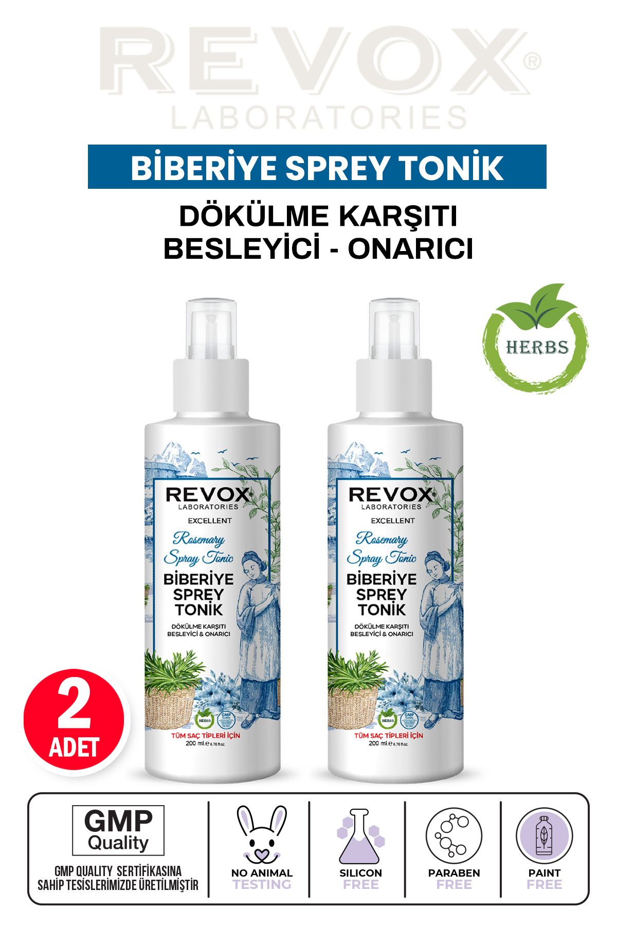 Revox Biberiye Bitki Özlü Dökülme Karşıtı, Besleyici Ve Onarıcı Durulanmayan Saç Bakım Toniği 2 Adet