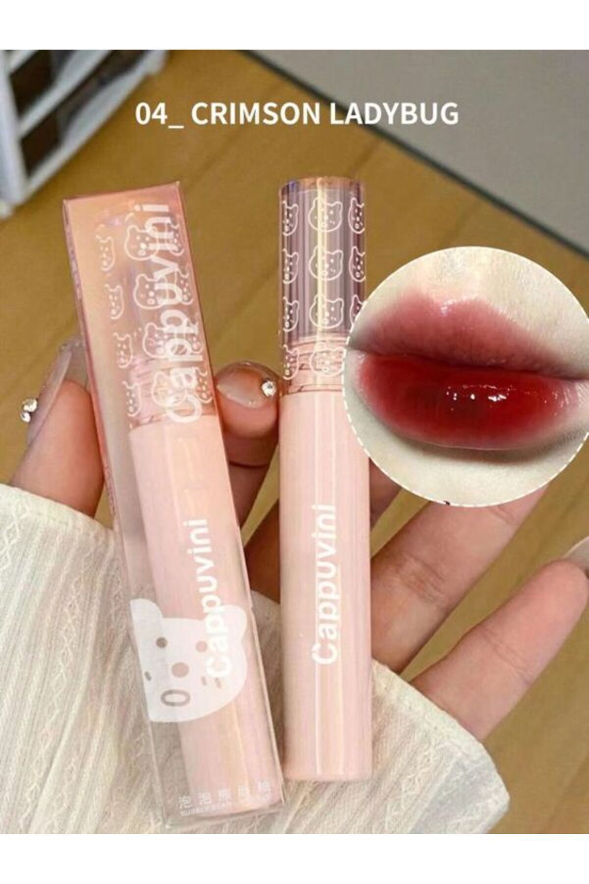 cappuvini Kedi Desenli Lip Gloss, Uzun Sure Kalıcı Tint,1 Adet 4 Numara