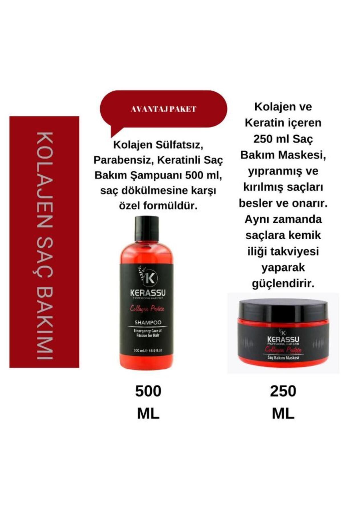 KERASSU Kolajen Saç Bakım Şampuanı Ve Maskesi Yıpranma Ve Kırıklara Son Besleyici Kemik Iliği Takviyesi