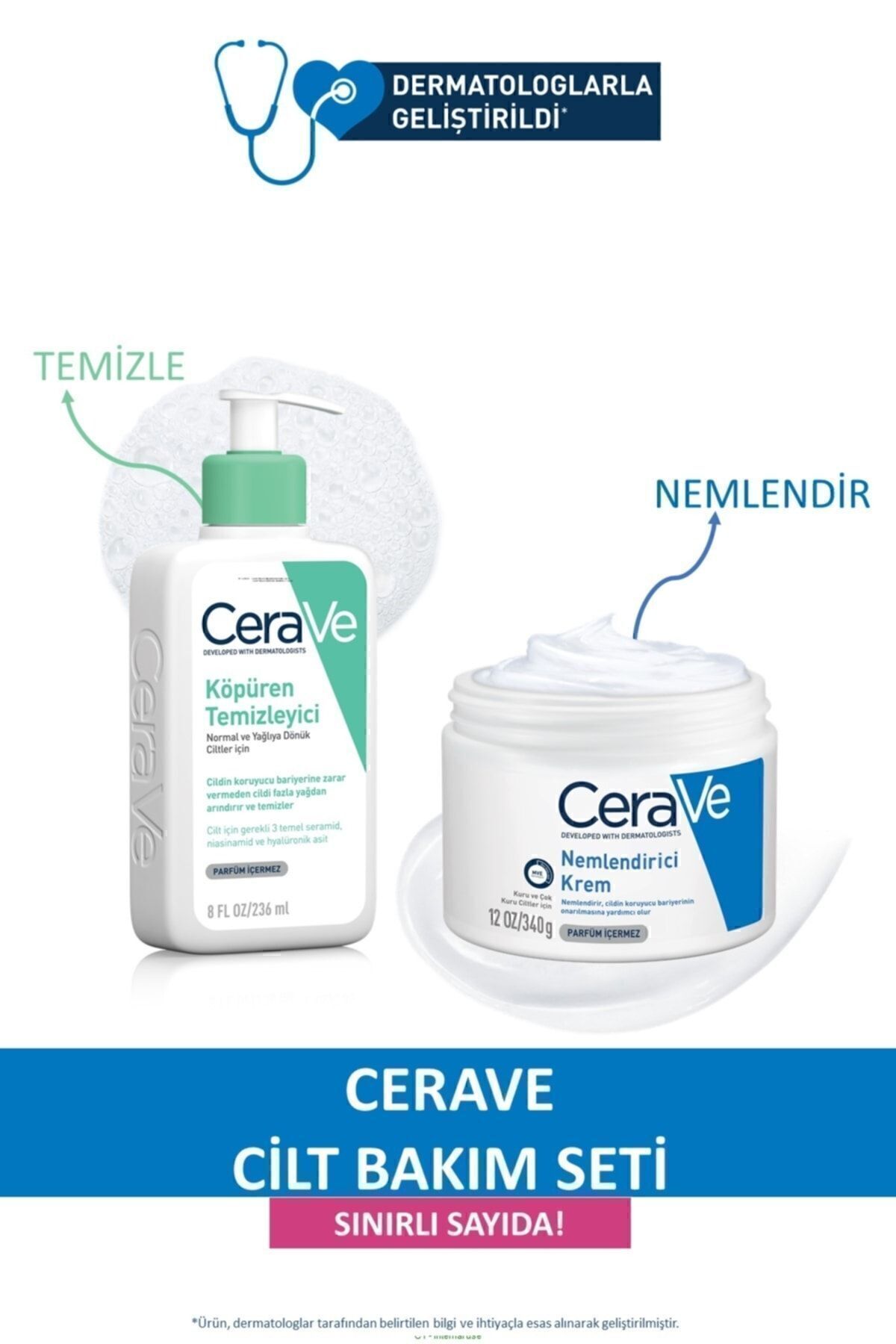 CeraVe KARMA&YAĞLI CİLTLERE ÖZEL CİLT BAKIM SETİ:Köpüren Temizleyici 236 ML&Nemlendirici Krem Kavanoz 340GR