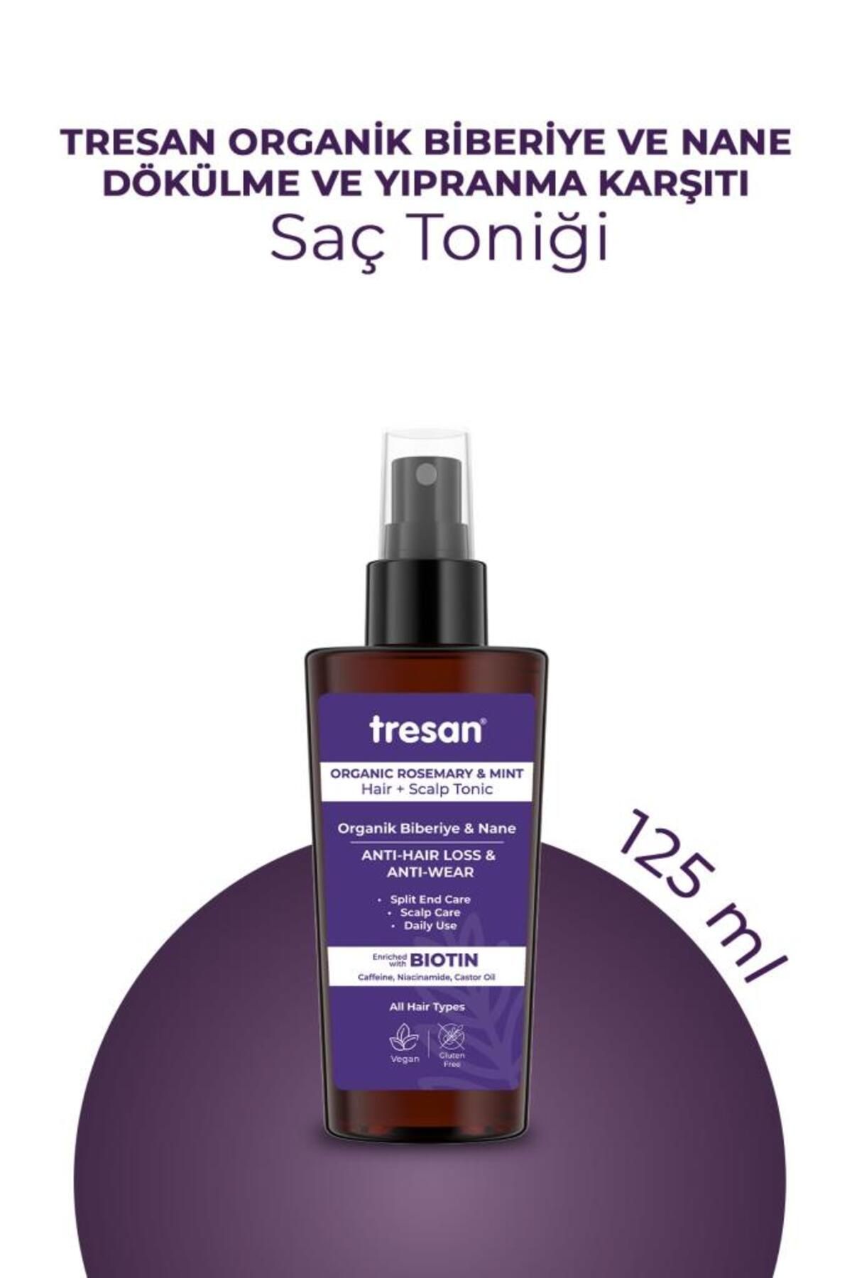 Tresan Organik Biberiye & Nane Dökülme Karşıtı Kompleks Saç Toniği – Biotin ve Kafein (125 ml)