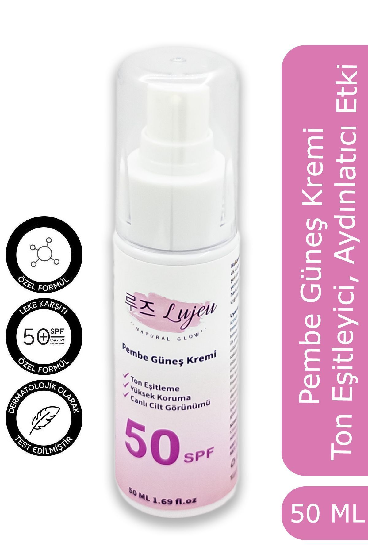 Lujeu Leke Karşıtı Ton Eşitleyen Spf 50 Pembe Renkli Güneş Kremi Glutatyon, Hyaluronik Asit Etkili