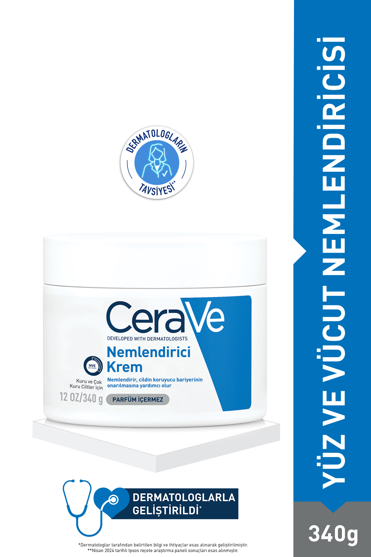 CeraVe Kuru Ciltlere Uygun Seramid Ve Hyaluronik Asit Içeren El, Yüz Ve Vücut Için Nemlendirici Krem 340 Gr
