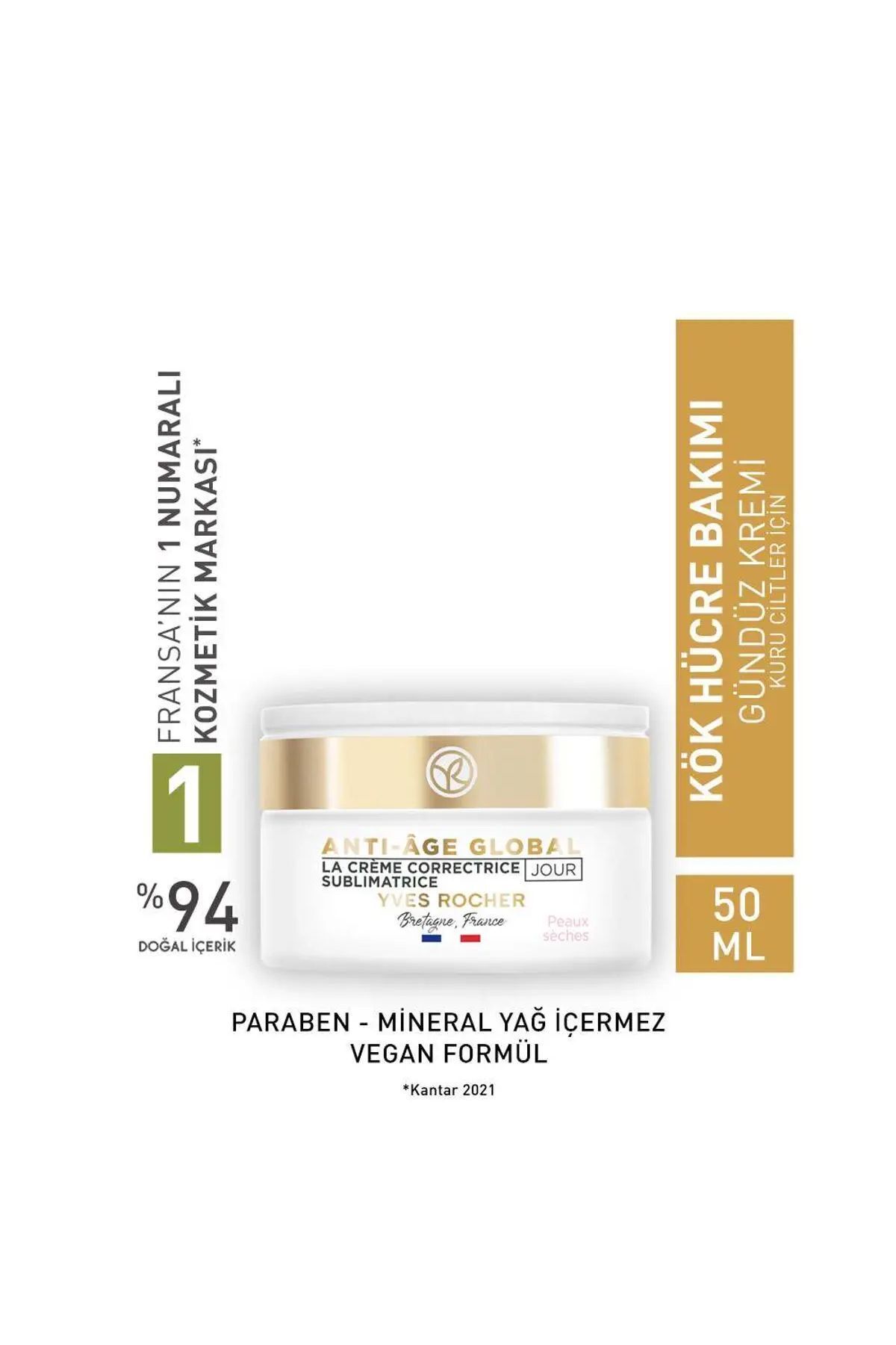 Yves Rocher Anti Age Global Kuru Cilt Gündüz Kremi Yenileyici Yaşlanma Karşıtı Bitkisel - YR Cosmetic