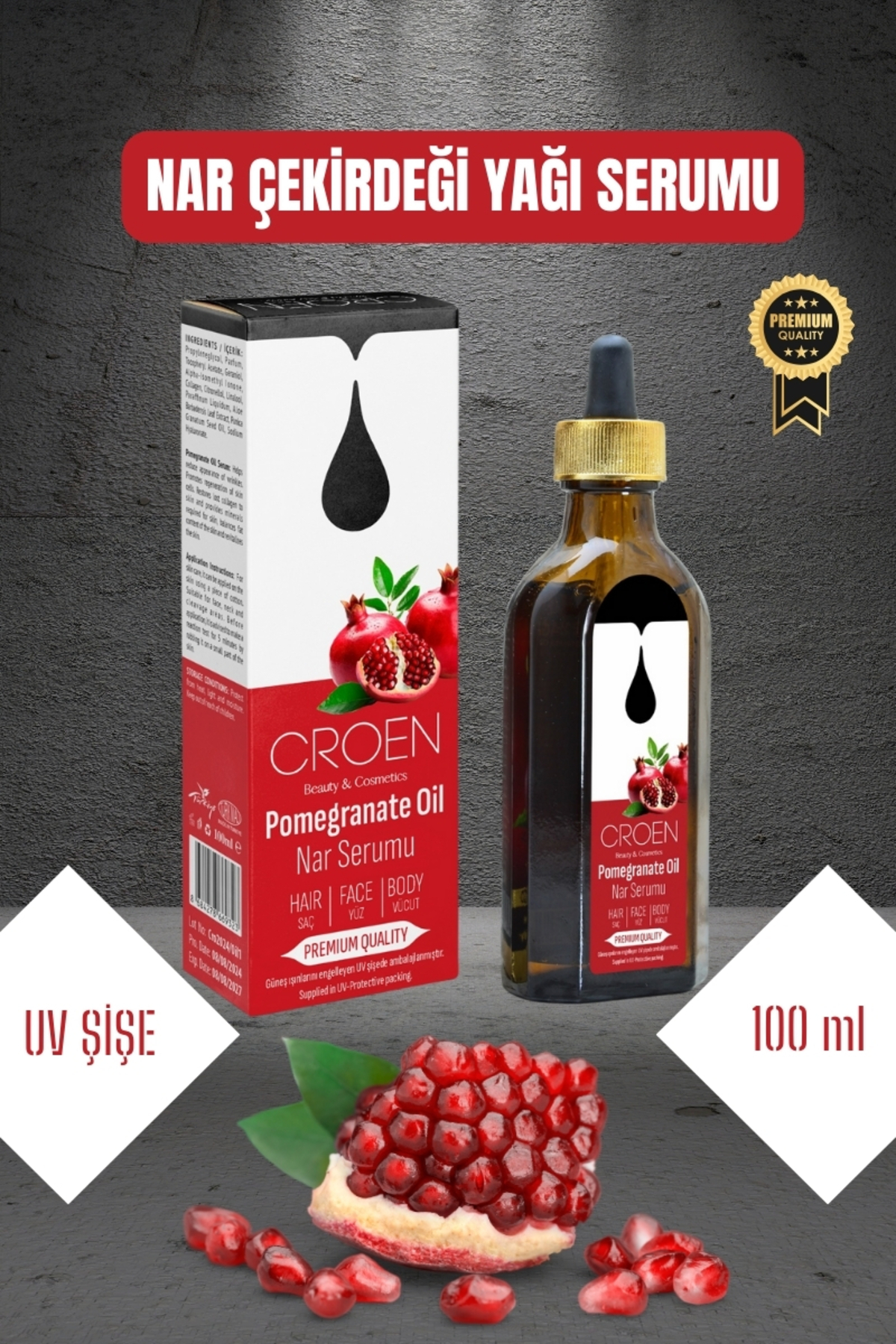 Croen Beauty Nar Çekirdeği Yağı Serumu 100 ml Premium Yüz, Vücut, Saç, El
