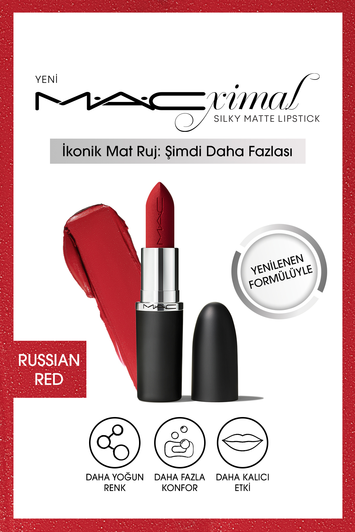 M.A.C RUSSİAN RED 3.5 G M·a·cxımal Silky Matte Lipstick Nemlendirme Etkili Yoğun Renk Sağlayan Ruj