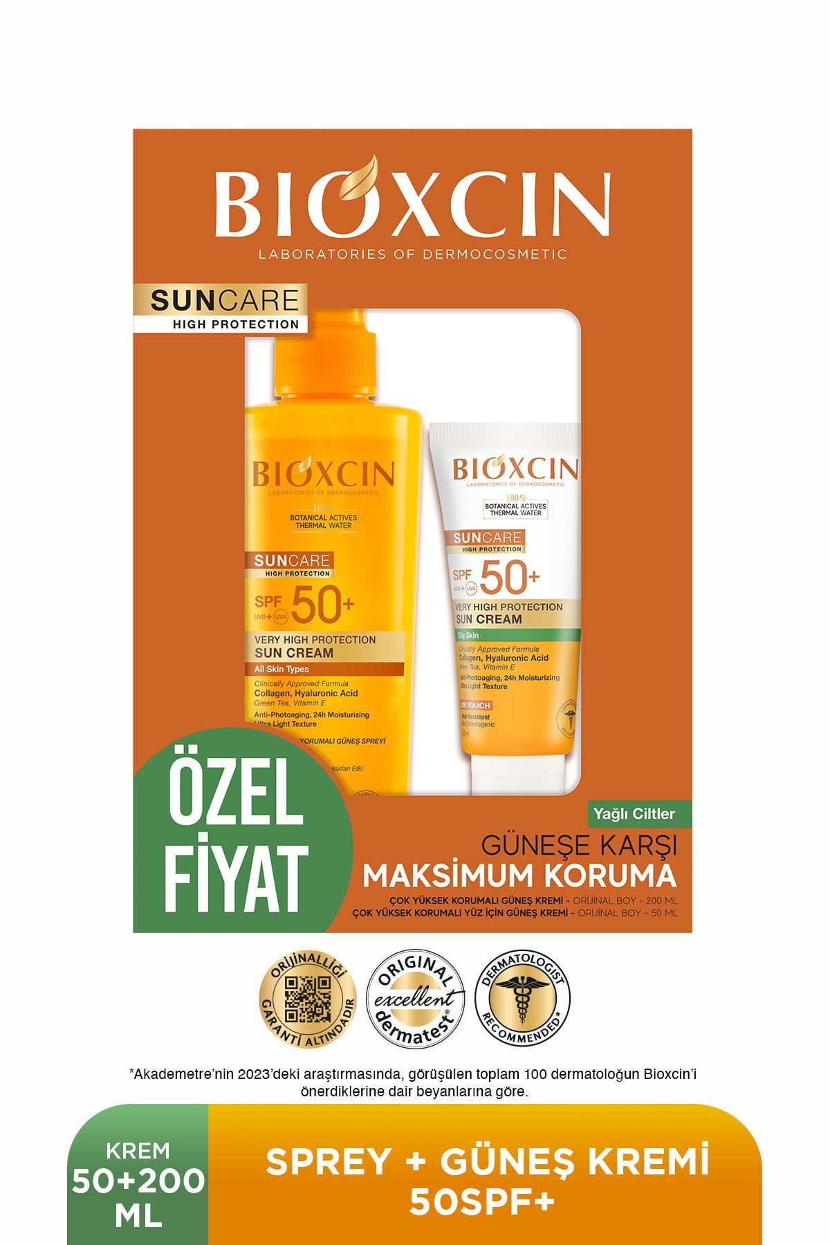 Bioxcin Sun Care Spf 50 Yüz Güneş Kremi 50 ml Karma Yağlı Cilt + Vücut Güneş Spreyi 200 Ml Avantaj Seti