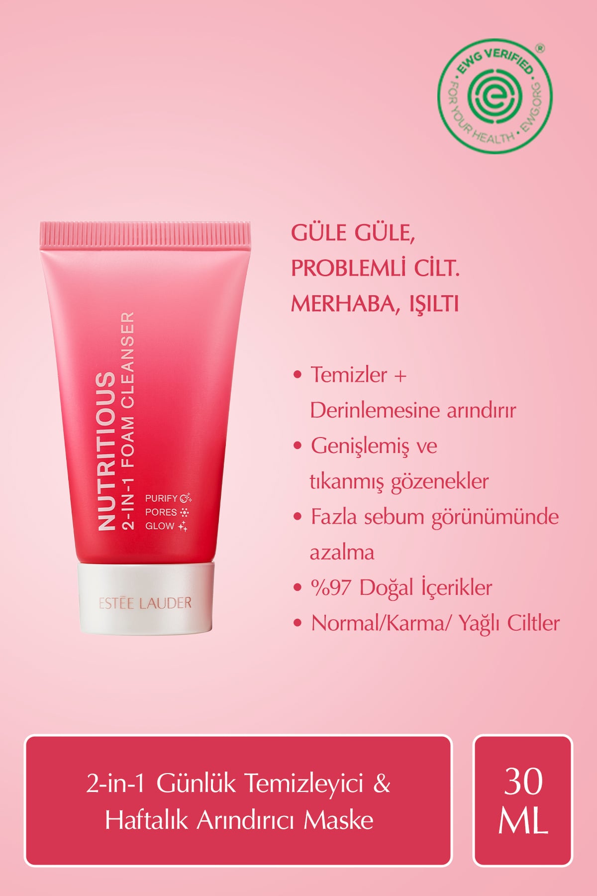 Estee Lauder Gözenekler, Yağ Kontrolü, Işıltılı Cilt - Nutritious Cilt Bakım Seti, Temizleyici 30ml, Krem 15ml