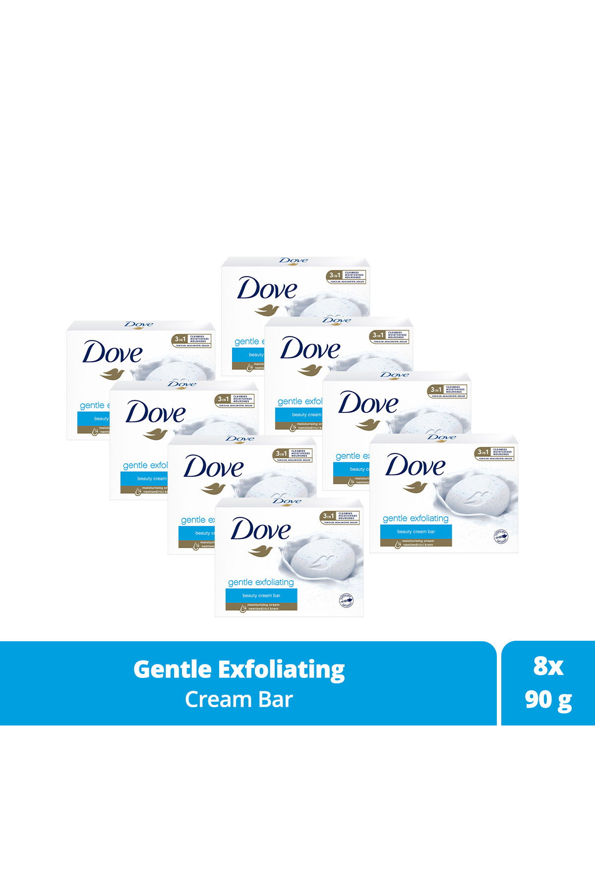 Dove Beauty Cream Bar Katı Güzellik Sabunu Gentle Exfoliating Nemlendirici Etkili 90 g x8 Adet
