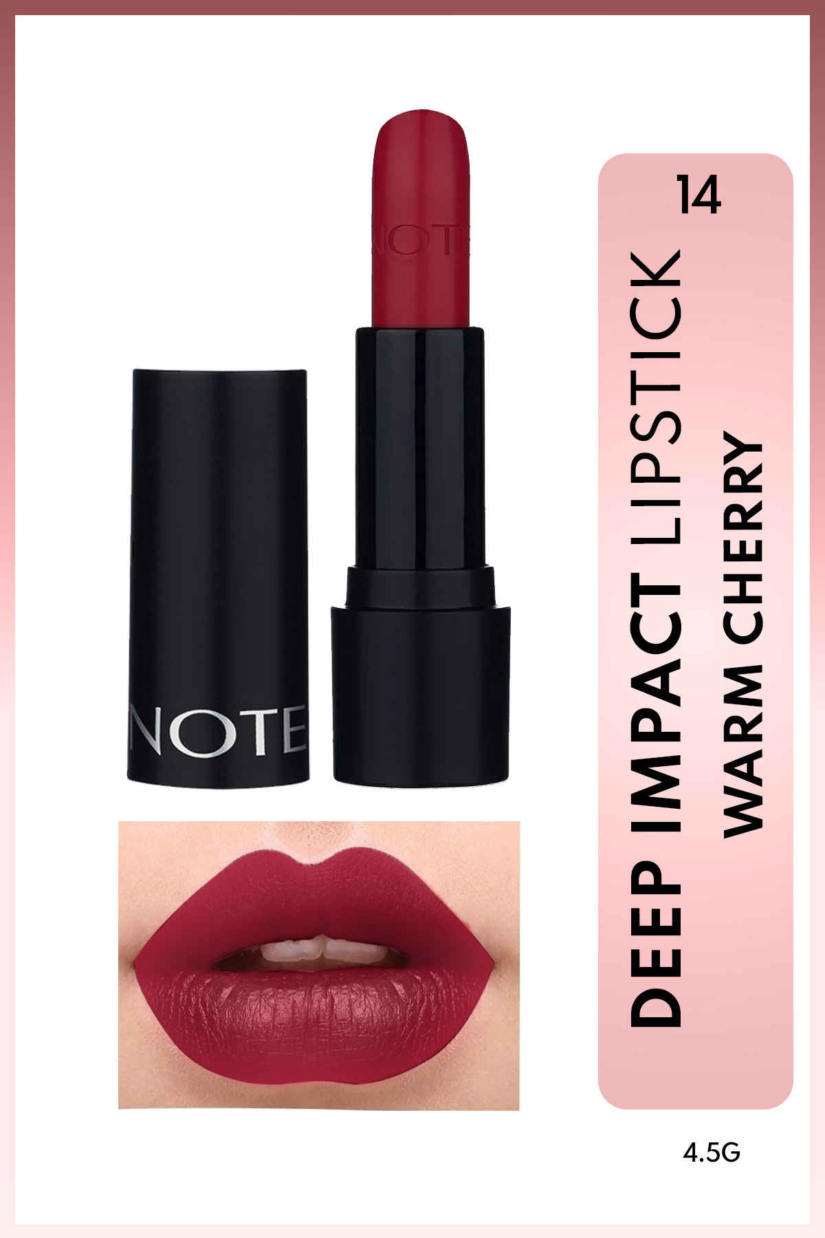 NOTE Deep Impact Lipstick Kremsi Dokulu Yarı Parlak Ruj 14 Warm Cherry - Kırmızı
