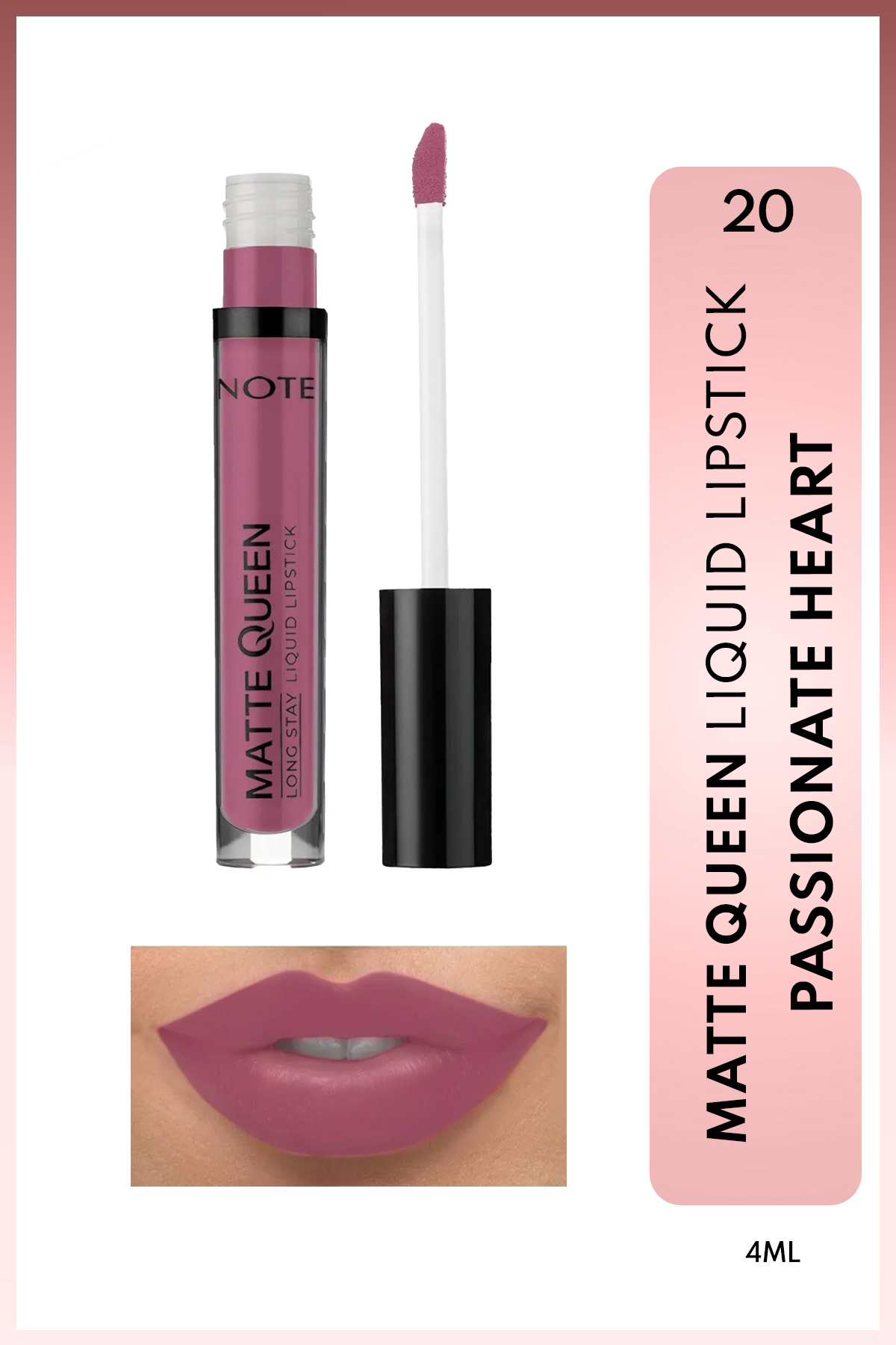 NOTE Matte Queen Lipstick Kalıcı Mat Likit Ruj - 20 Passionate Heart - Mor