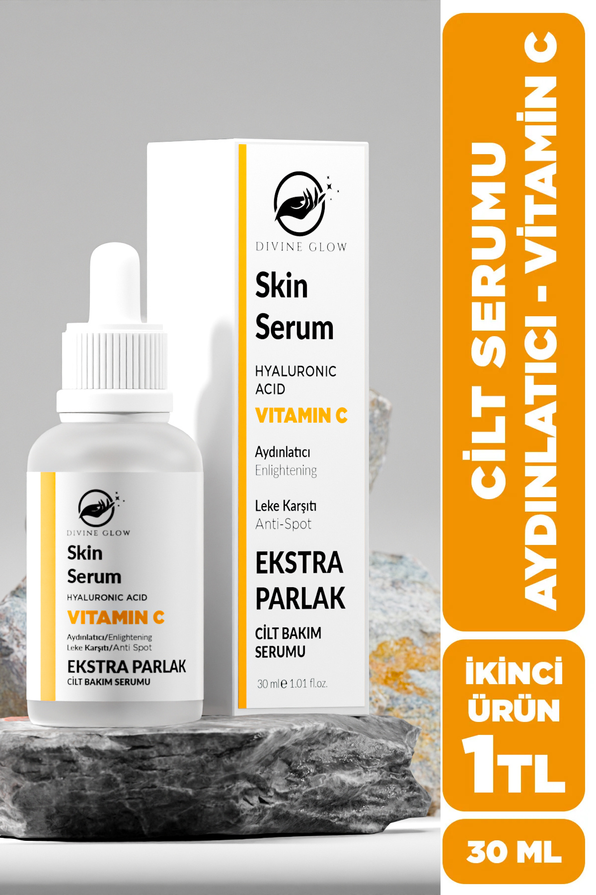Divine Glow C Vitamini & Hyaluronik Asit Extra Parlak Aydınlatıcı ve Leke Karşıtı Yüz Serumu 30 ML