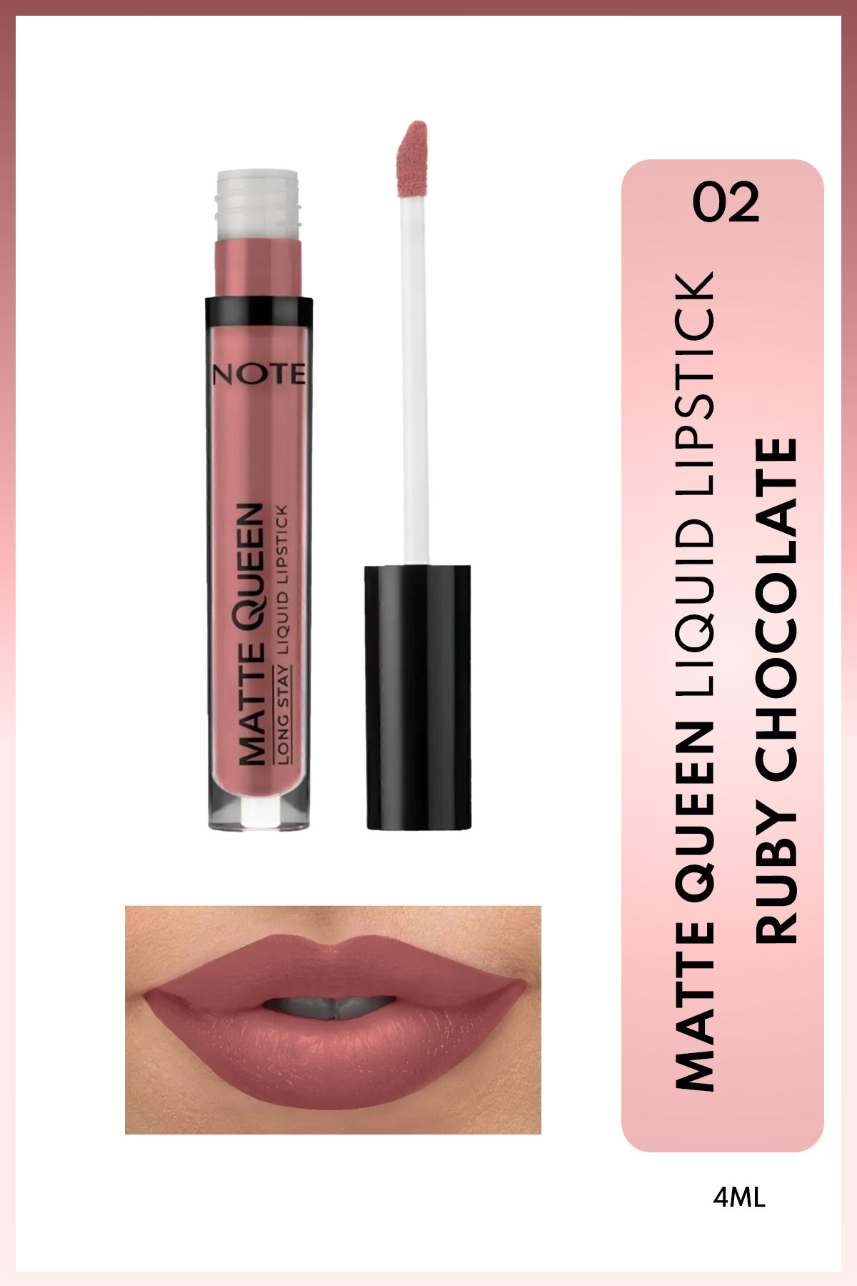 NOTE Matte Queen Lipstick Kalıcı Mat Likit Ruj - 02 Ruby Chocolate - Pembe