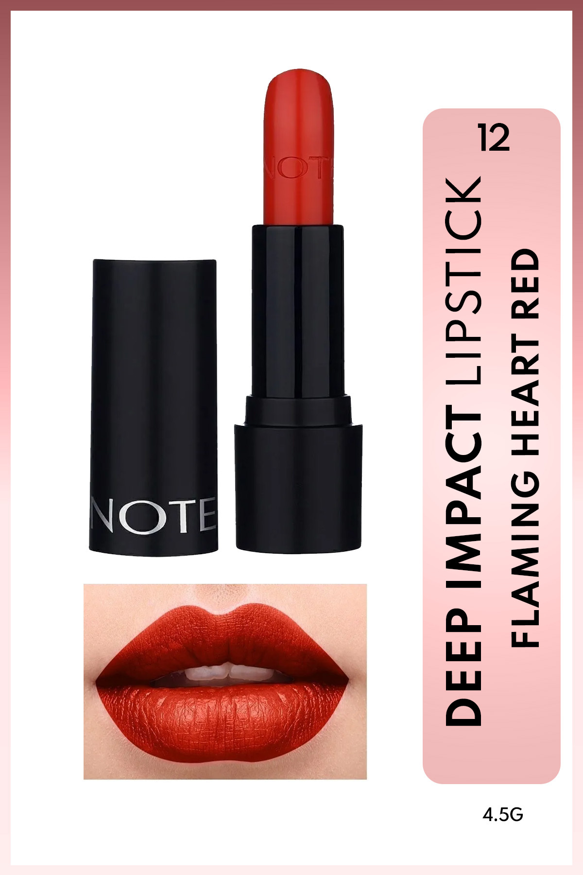 NOTE Deep Impact Lipstick Kremsi Dokulu Yarı Parlak Ruj 12 Flaming Heart Red - Kırmızı