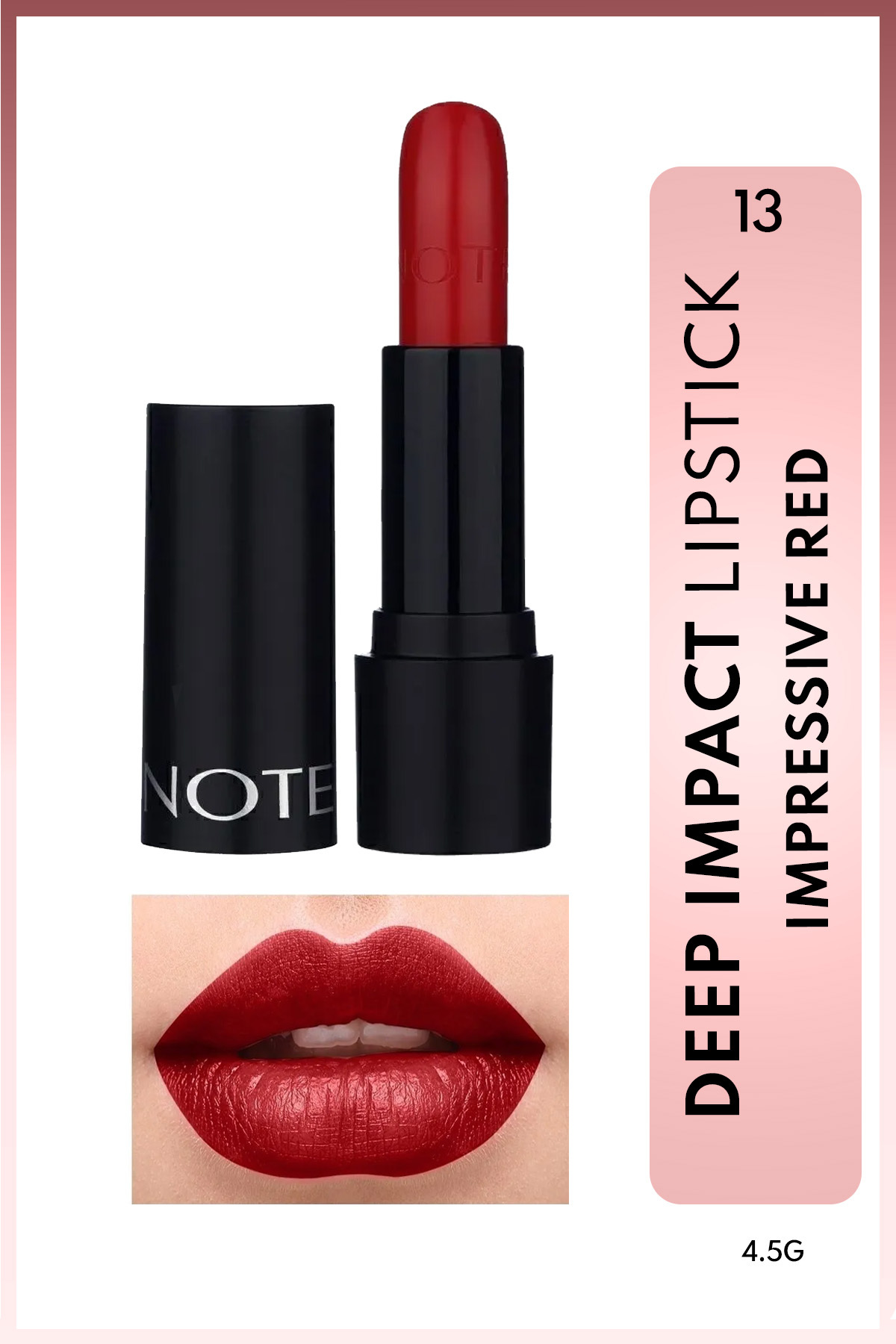 NOTE Deep Impact Lipstick Kremsi Dokulu Yarı Parlak Ruj 13 Impressive Red - Kırmızı