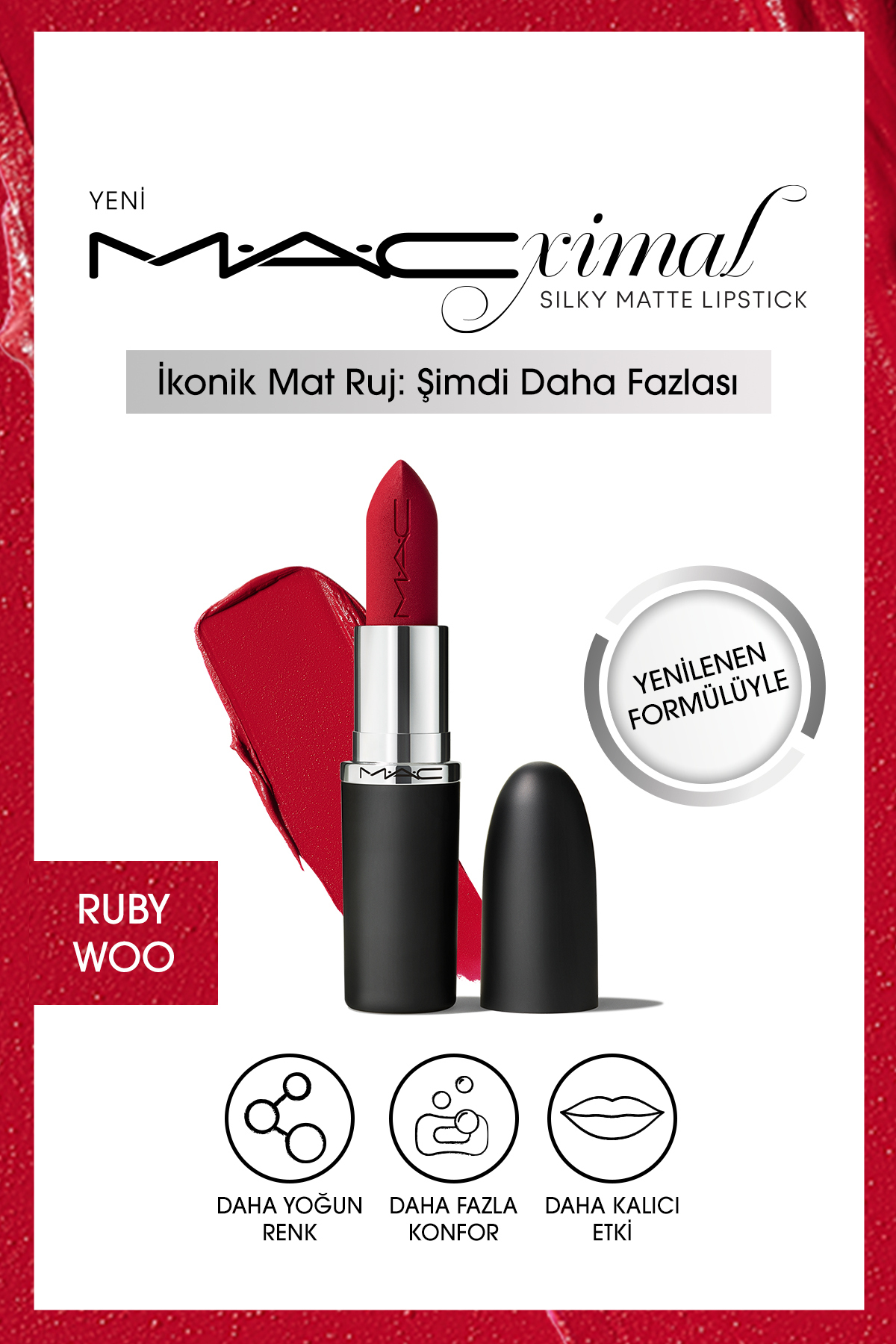 M.A.C M·A·CXIMAL Silky Matte Lipstick Nemlendirme Etkili Yoğun Renk Sağlayan Ruj - Ruby Woo
