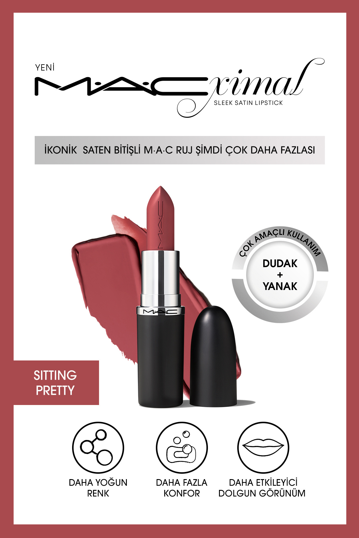 M.A.C MACximal Sleek Satin Lipstick İkonik Saten Bitişli Ruj-SITTING PRETTY 3.5GM