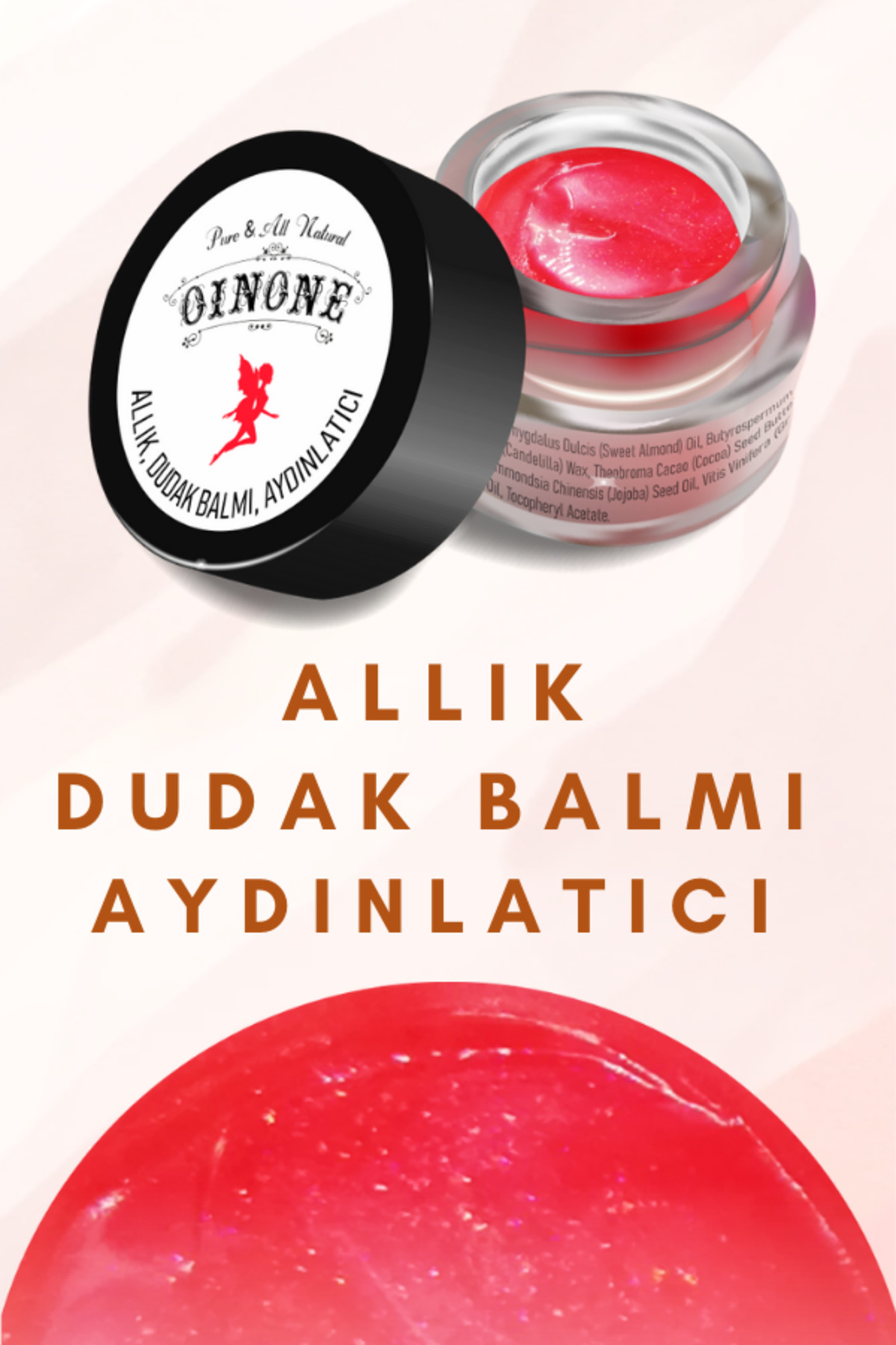 Oinone Doğal Görünümlü Işıltılı Krem Allık, Nemlendirici Dudak Balmı, Aydınlatıcı, Çilekli