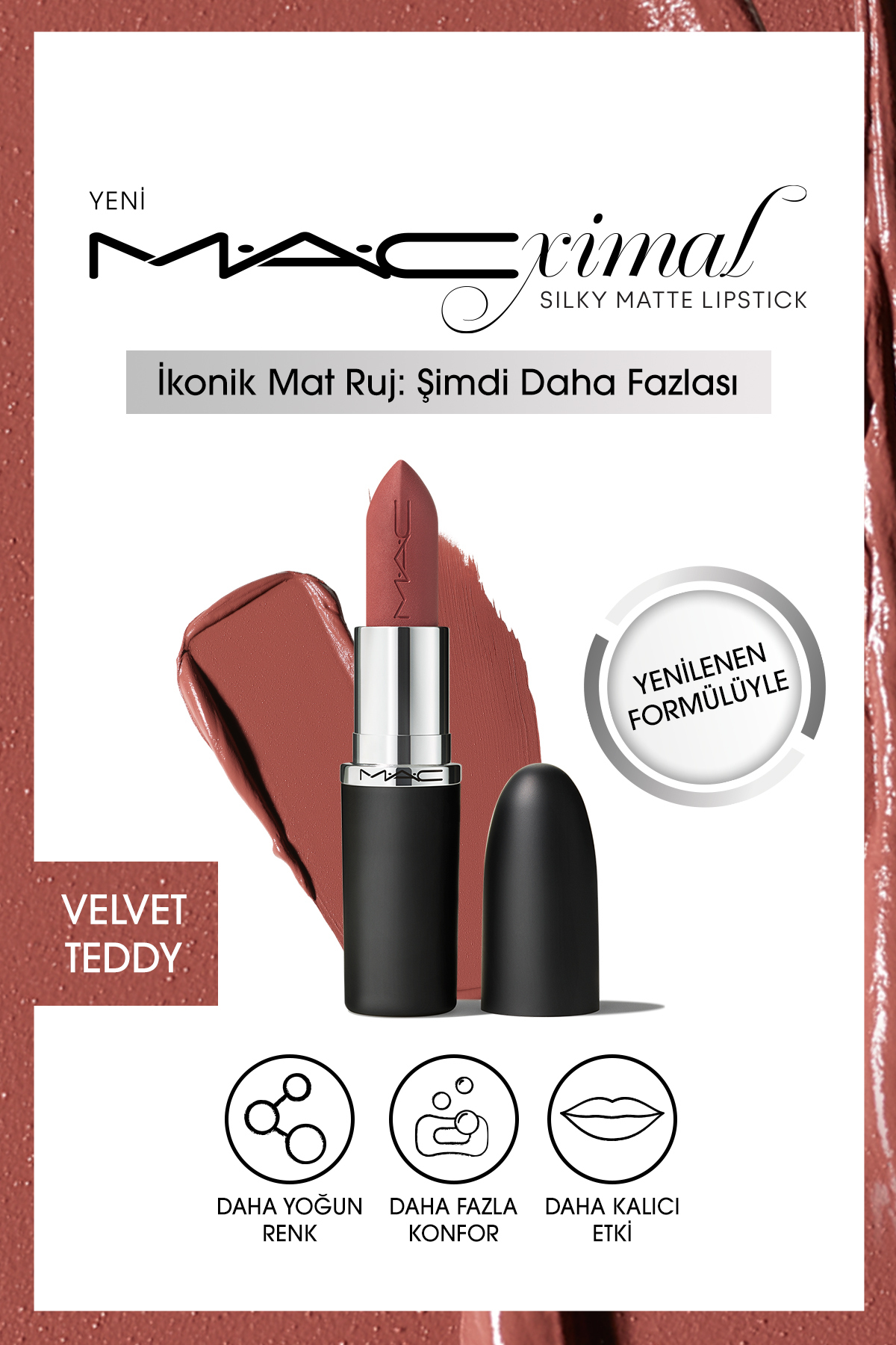 M.A.C M·A·CXIMAL Silky Matte Lipstick Nemlendirme Etkili Yoğun Renk Sağlayan Ruj - Velvet Teddy