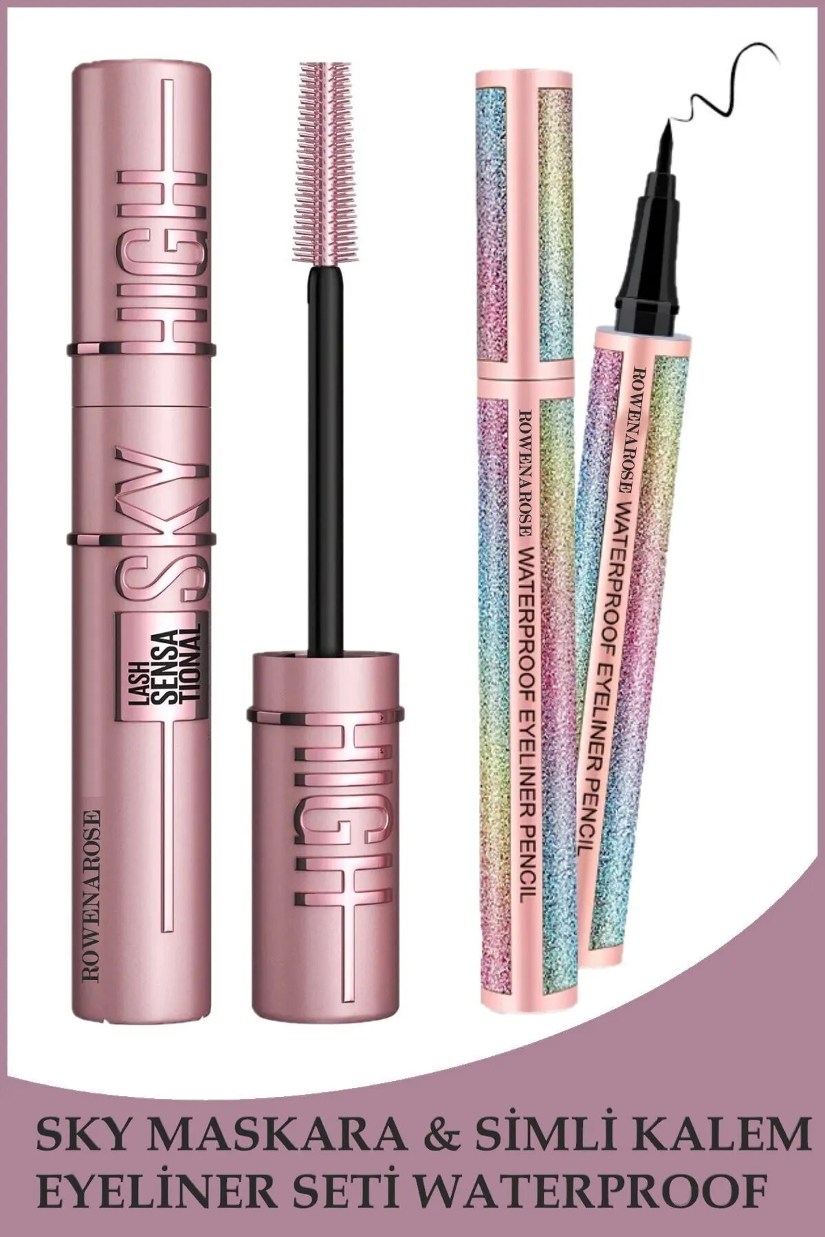 Meyras Touch Maskara Pembe & Simli Siyah Kalem Eyeliner Seti Waterproof