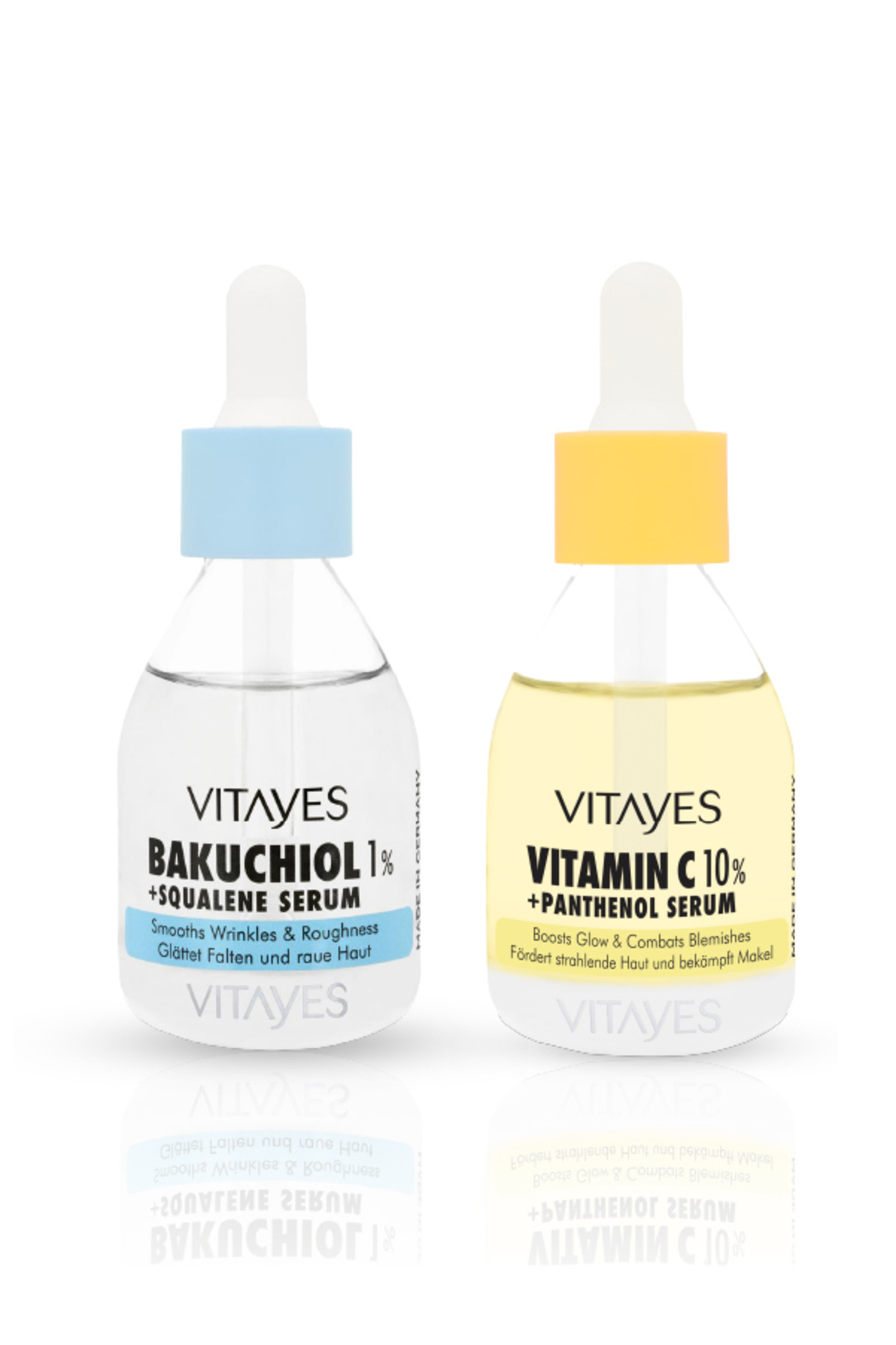 VITAYES Retinol Alternatifi Bakuchiol %1 Ve Squalene Onarıcı C Vitamini %10 Ve Panthenol Cilt Serum Seti