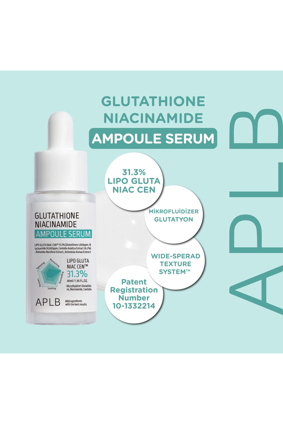 APLB Glutathione Niacinamide Ampoule Serum 40ml - Glutathione ve Niacinamide İçerikli Ampul Serum