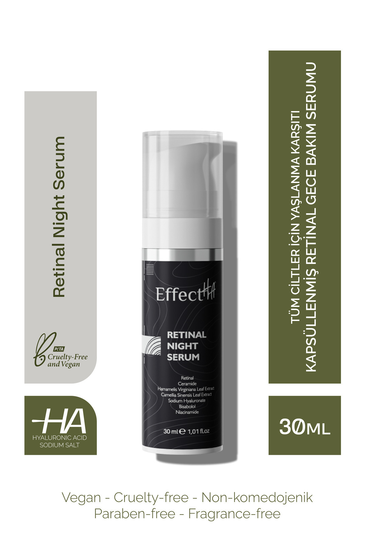 EffectHA Retinal Night Serum Tüm Ciltler Için Yaşlanma Karşıtı Kapsüllenmiş Retinal Gece Bakım Serumu