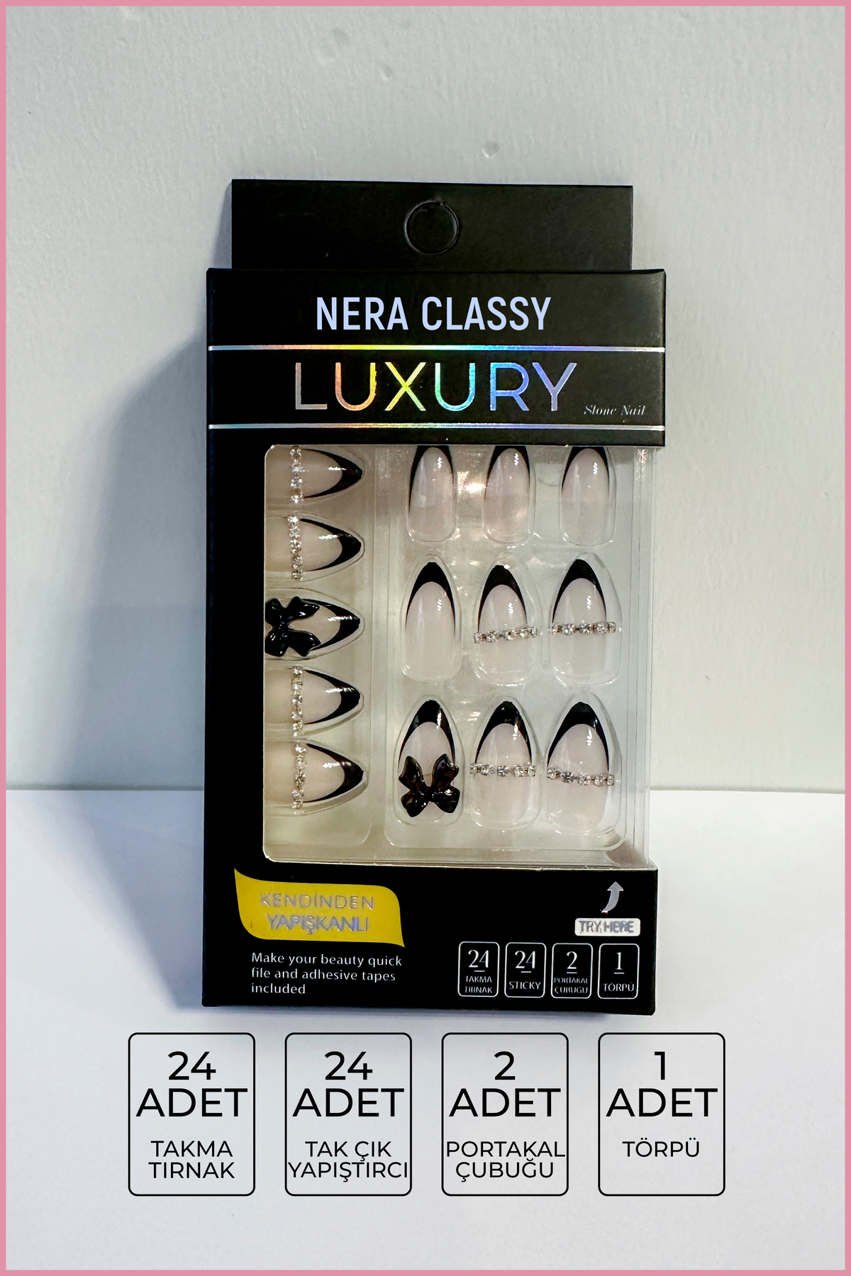 Nera Classy 24 Adet Takma Tırnak Seti (24'lü Tak Çıkar-2 Adet Portakal Çubuğu-1 Adet Törpü)